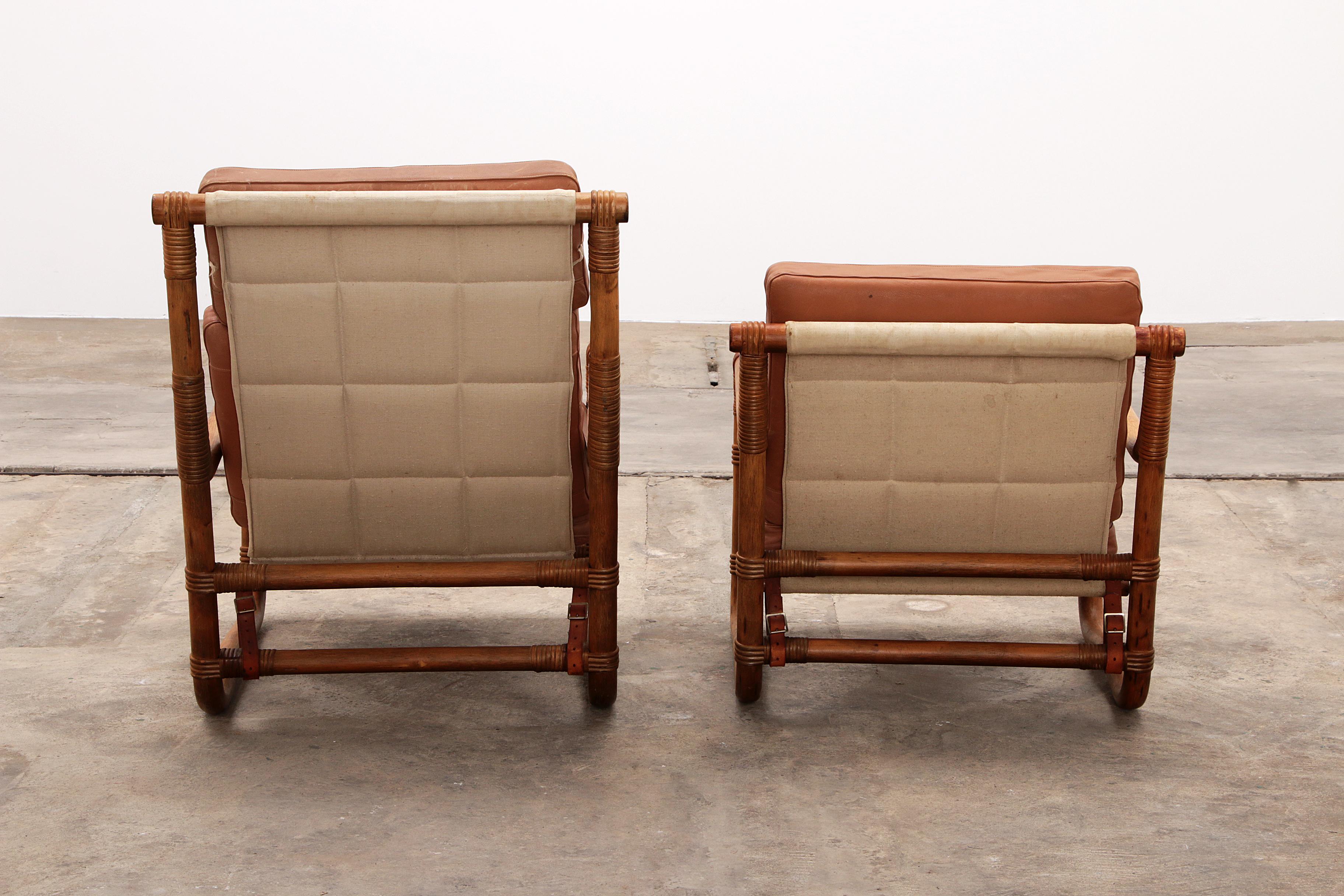 Vintage Bamboo garden set with leather cushions, 1970 Norway. For Sale 6