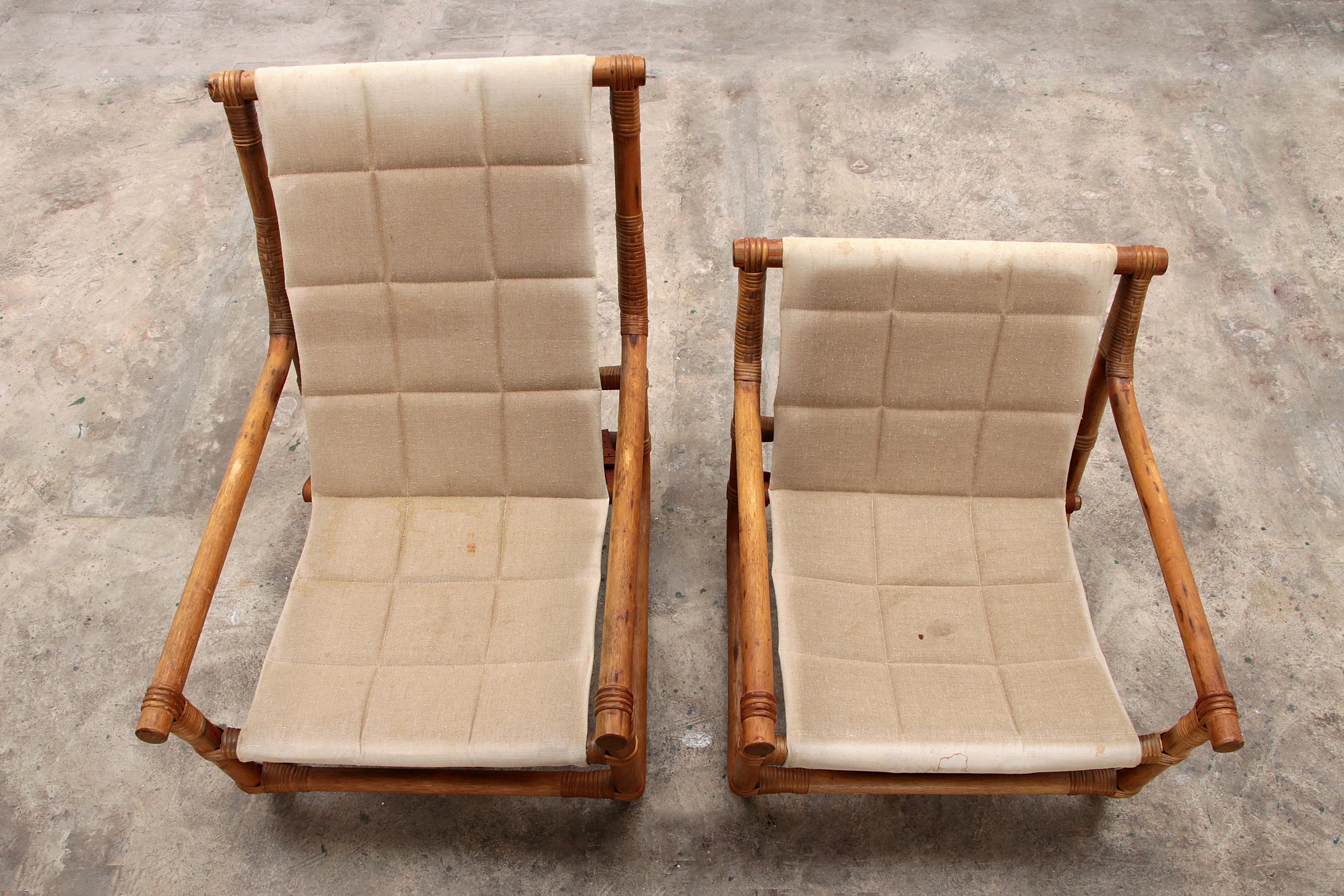 Vintage Bamboo garden set with leather cushions, 1970 Norway. For Sale 9
