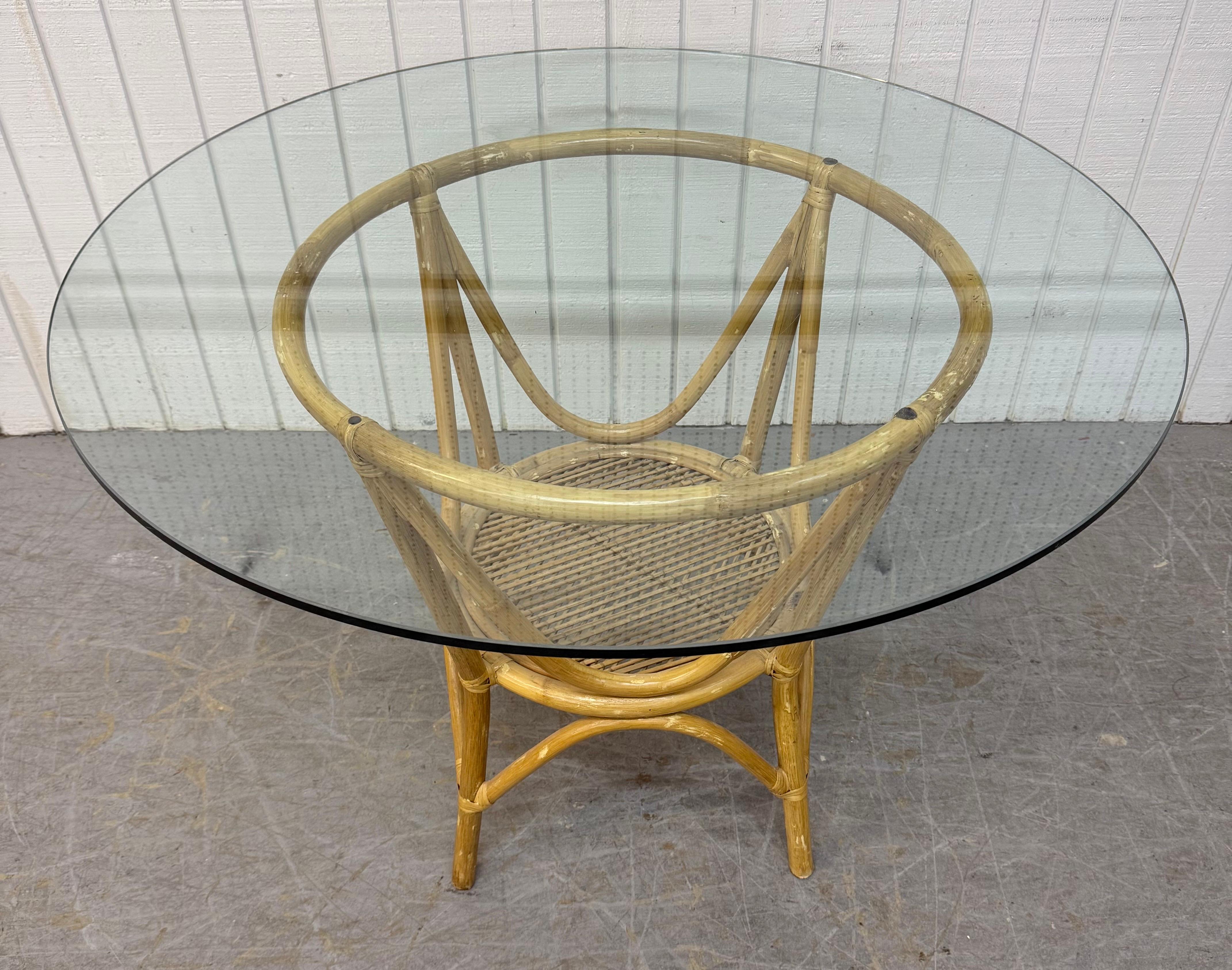 Mid-Century Modern Vintage Bamboo Glass Dining Table & Chairs - Set of 5 For Sale