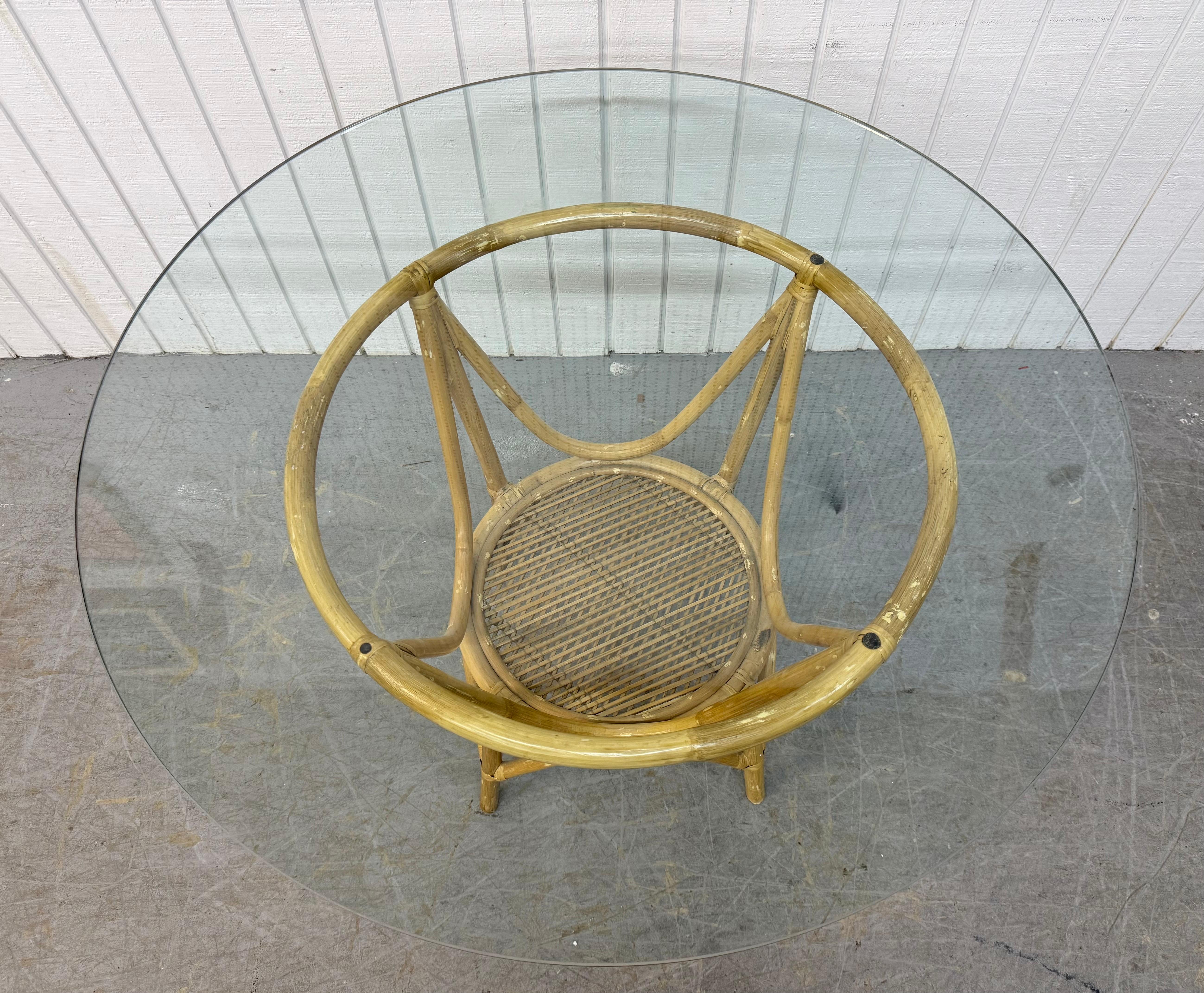 American Vintage Bamboo Glass Dining Table & Chairs - Set of 5 For Sale