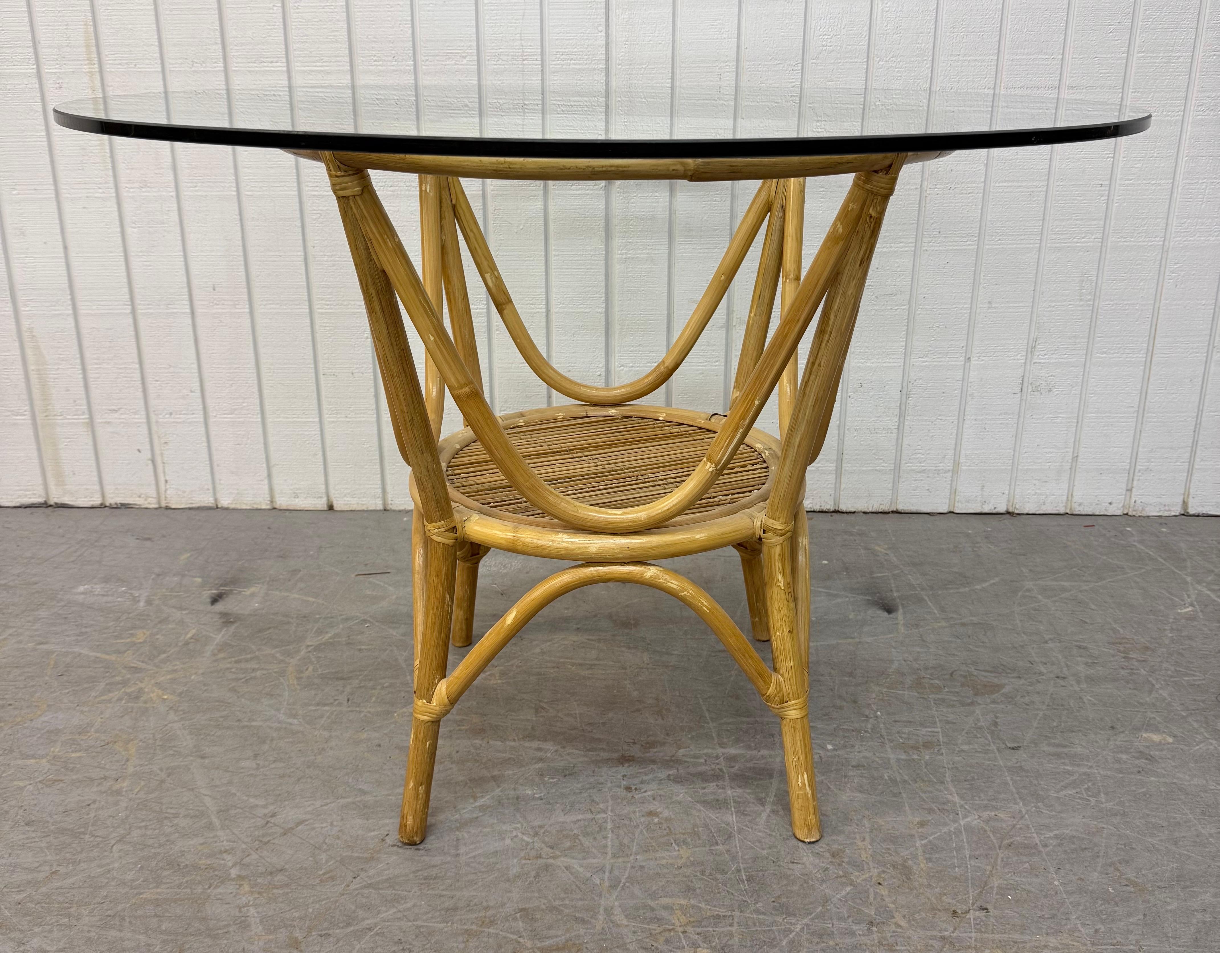 Vintage Bamboo Glass Dining Table & Chairs - Set of 5 In Good Condition For Sale In Clarksboro, NJ