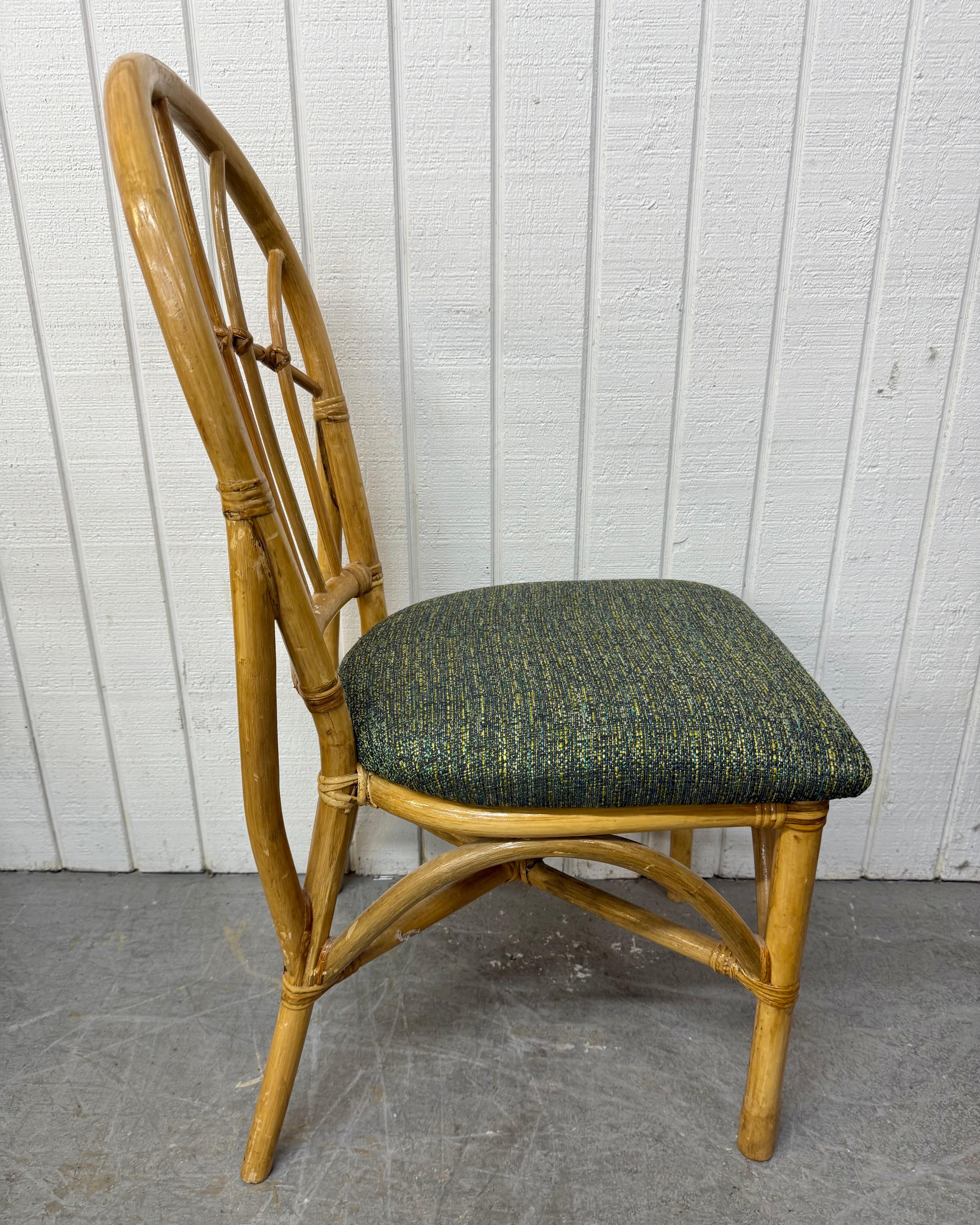 Upholstery Vintage Bamboo Glass Dining Table & Chairs - Set of 5 For Sale