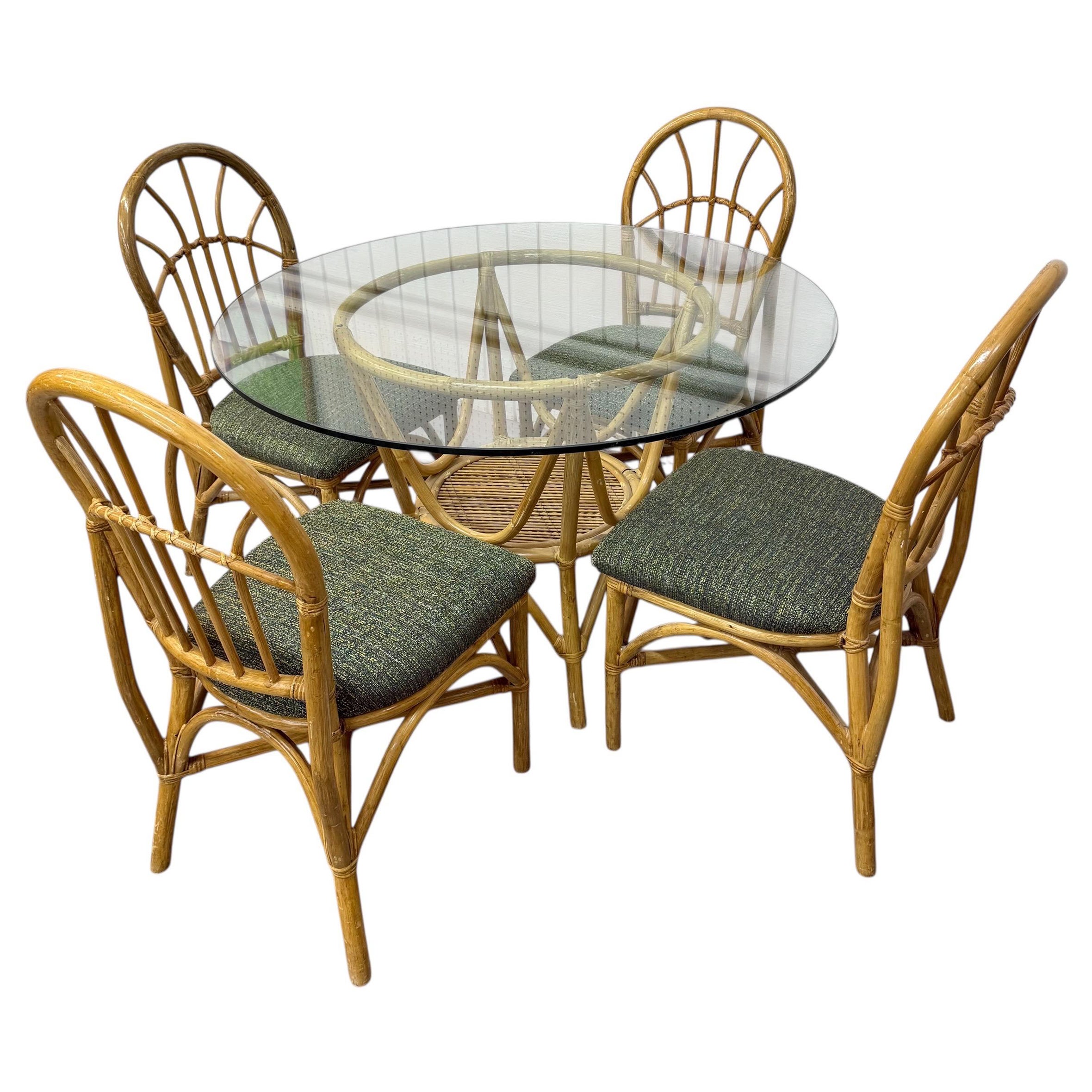 Vintage Bamboo Glass Dining Table & Chairs - Set of 5 For Sale