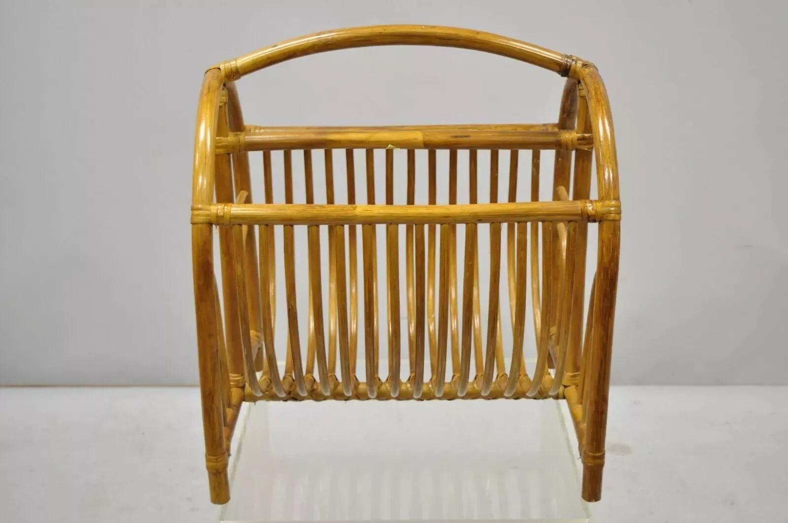 Vintage Bamboo Hollywood Regency Tiki Rattan Magazine Rack Stand Holder For Sale 5