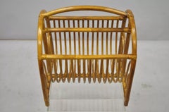 Vintage Bamboo Hollywood Regency Tiki Rattan Magazine Rack Stand Holder