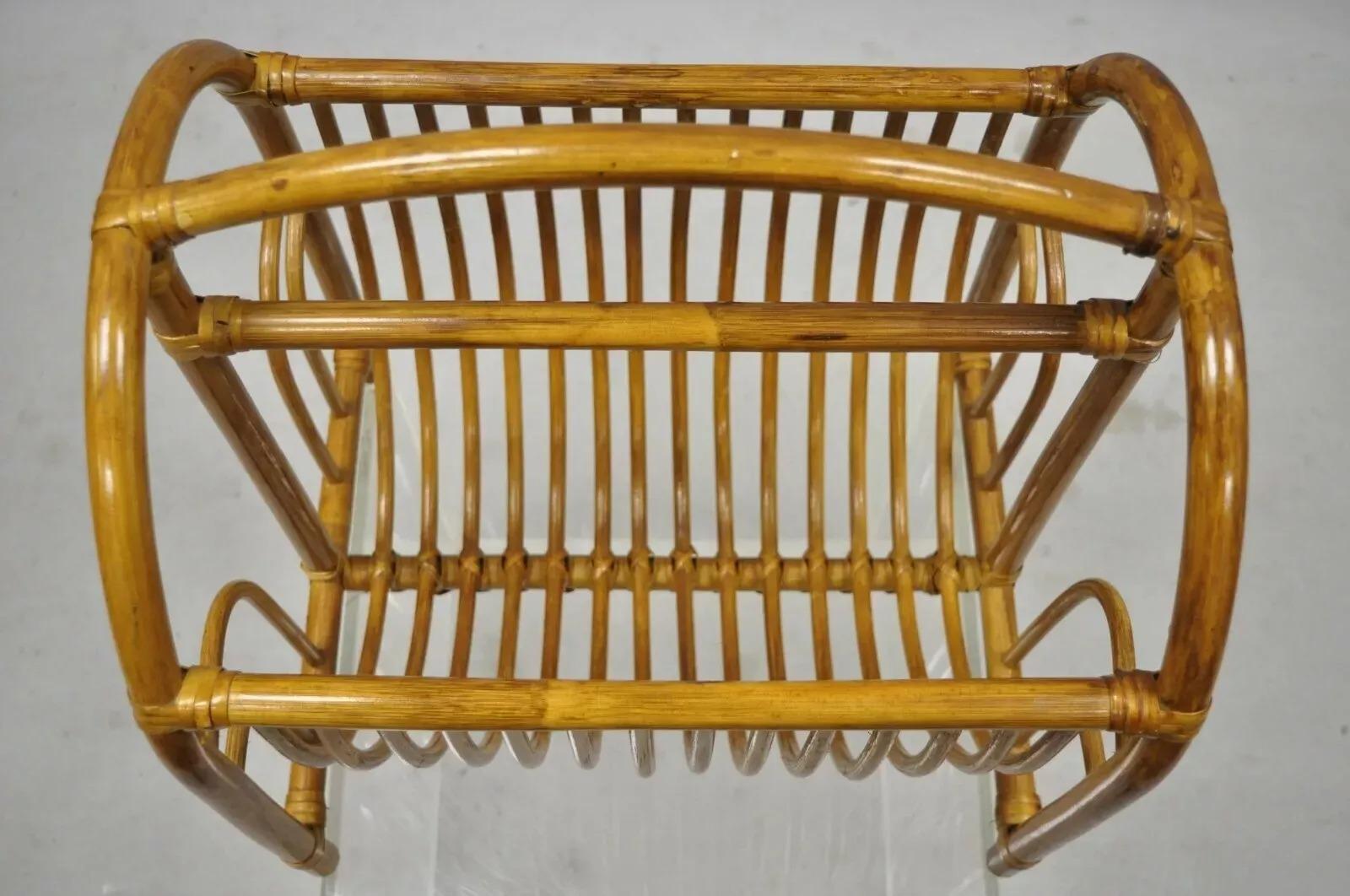 Unknown Vintage Bamboo Hollywood Regency Tiki Rattan Magazine Rack Stand Holder For Sale