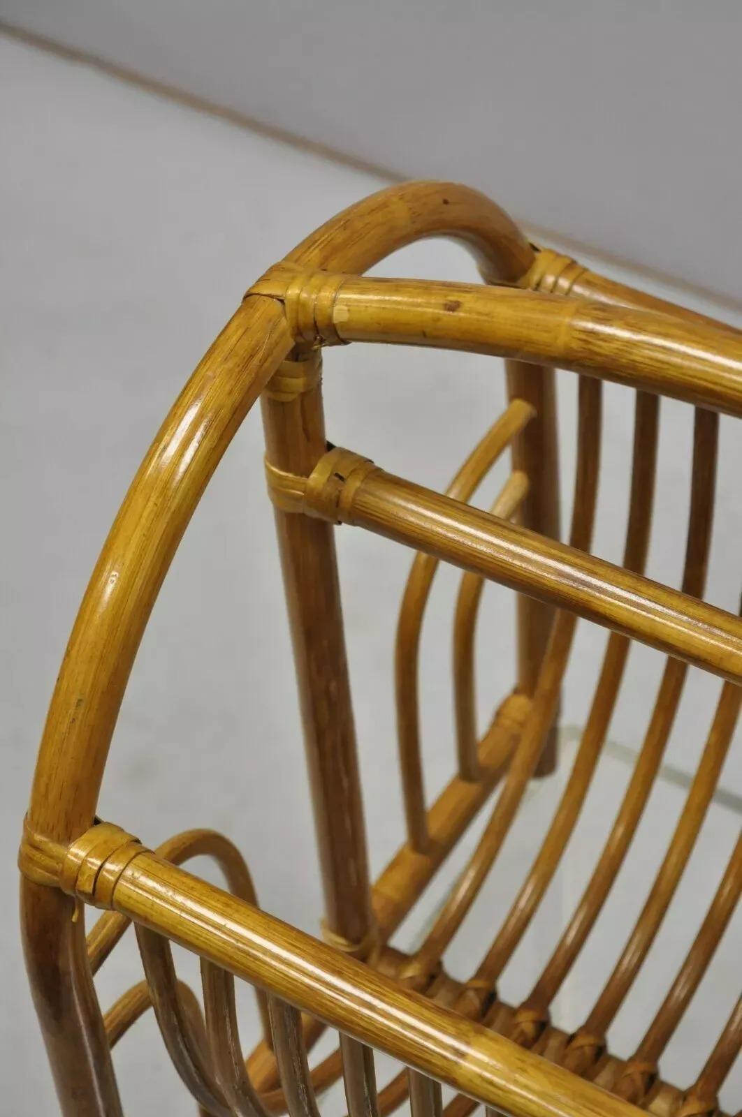 20th Century Vintage Bamboo Hollywood Regency Tiki Rattan Magazine Rack Stand Holder For Sale