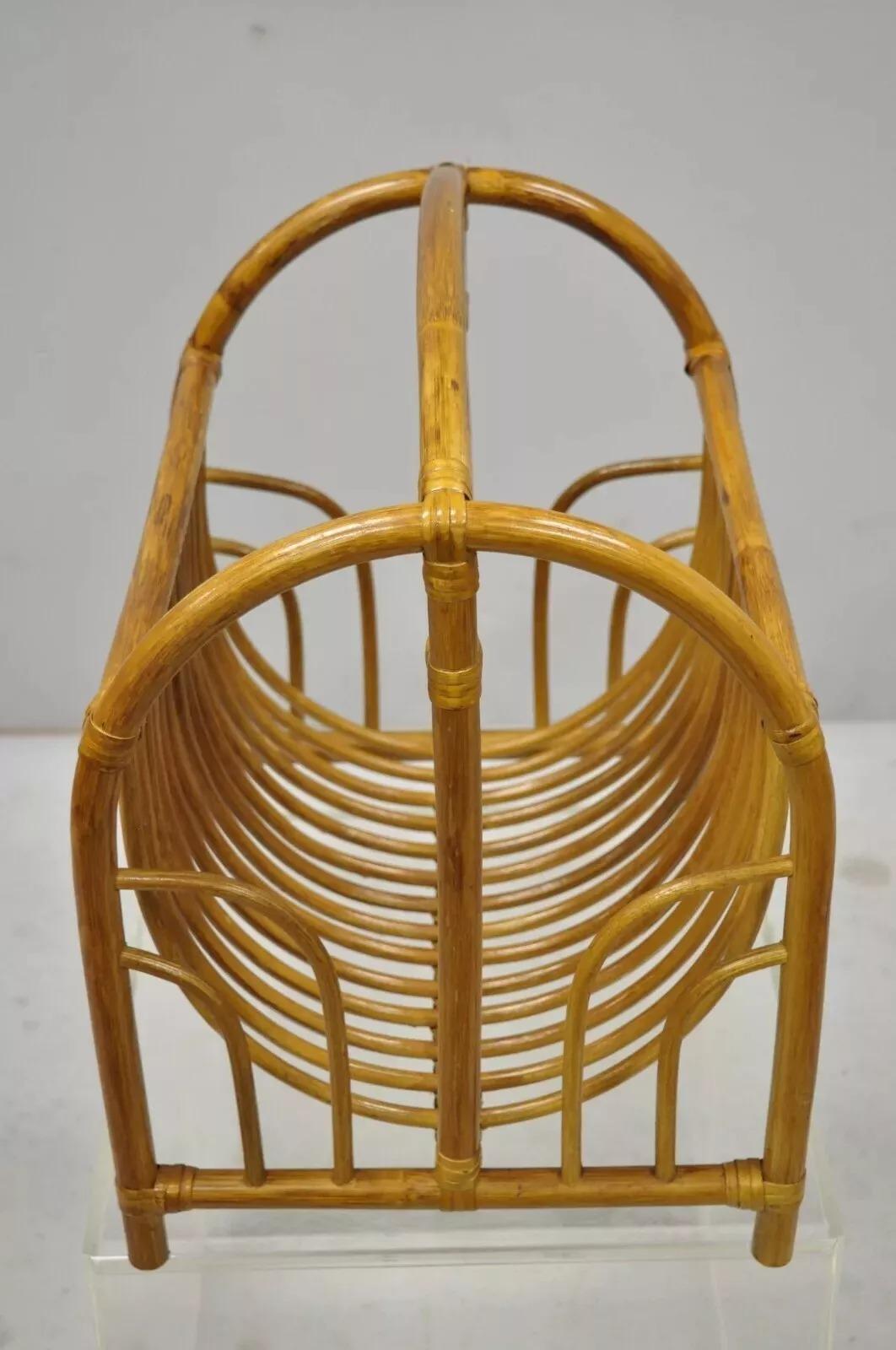 Vintage Bamboo Hollywood Regency Tiki Rattan Magazine Rack Stand Holder For Sale 1