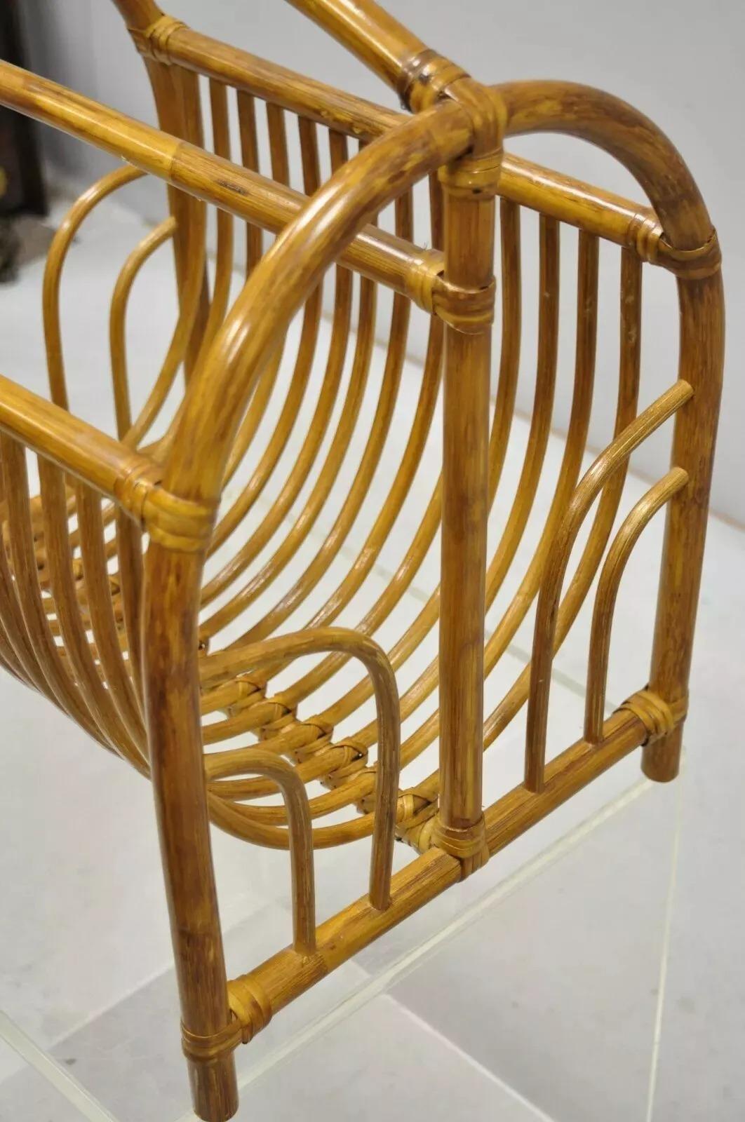 Vintage Bamboo Hollywood Regency Tiki Rattan Magazine Rack Stand Holder For Sale 2