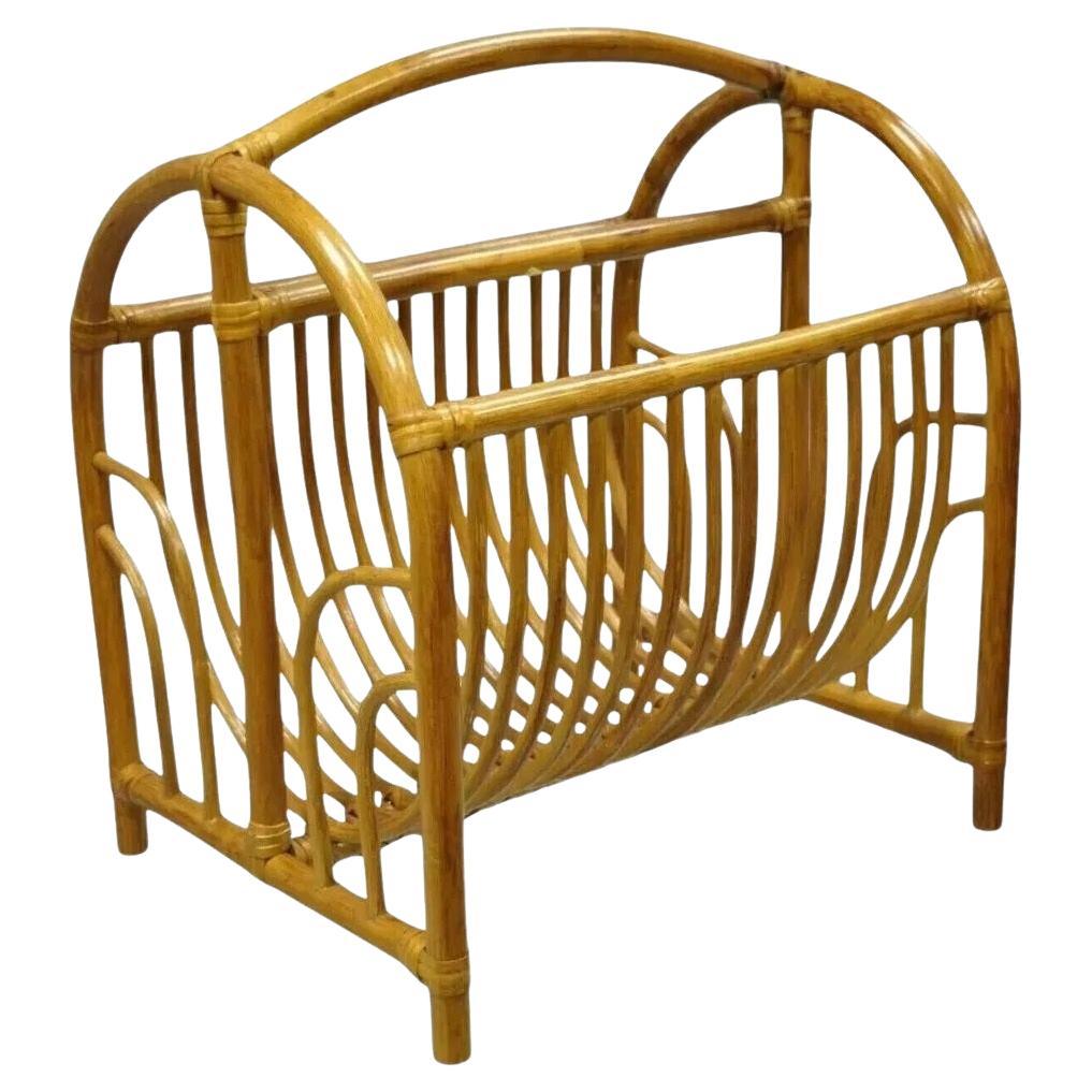 Vintage Bamboo Hollywood Regency Tiki Rattan Magazine Rack Stand Holder
