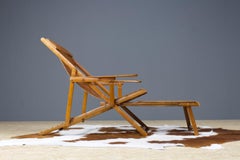 Vintage Bamboo Japanese Lounger or Deck Chair with Armrests and Hocker