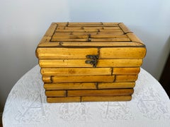 Vintage Bamboo Jewelry Box or Keepsake Chest in Natural Bamboo, Asian-Inspired