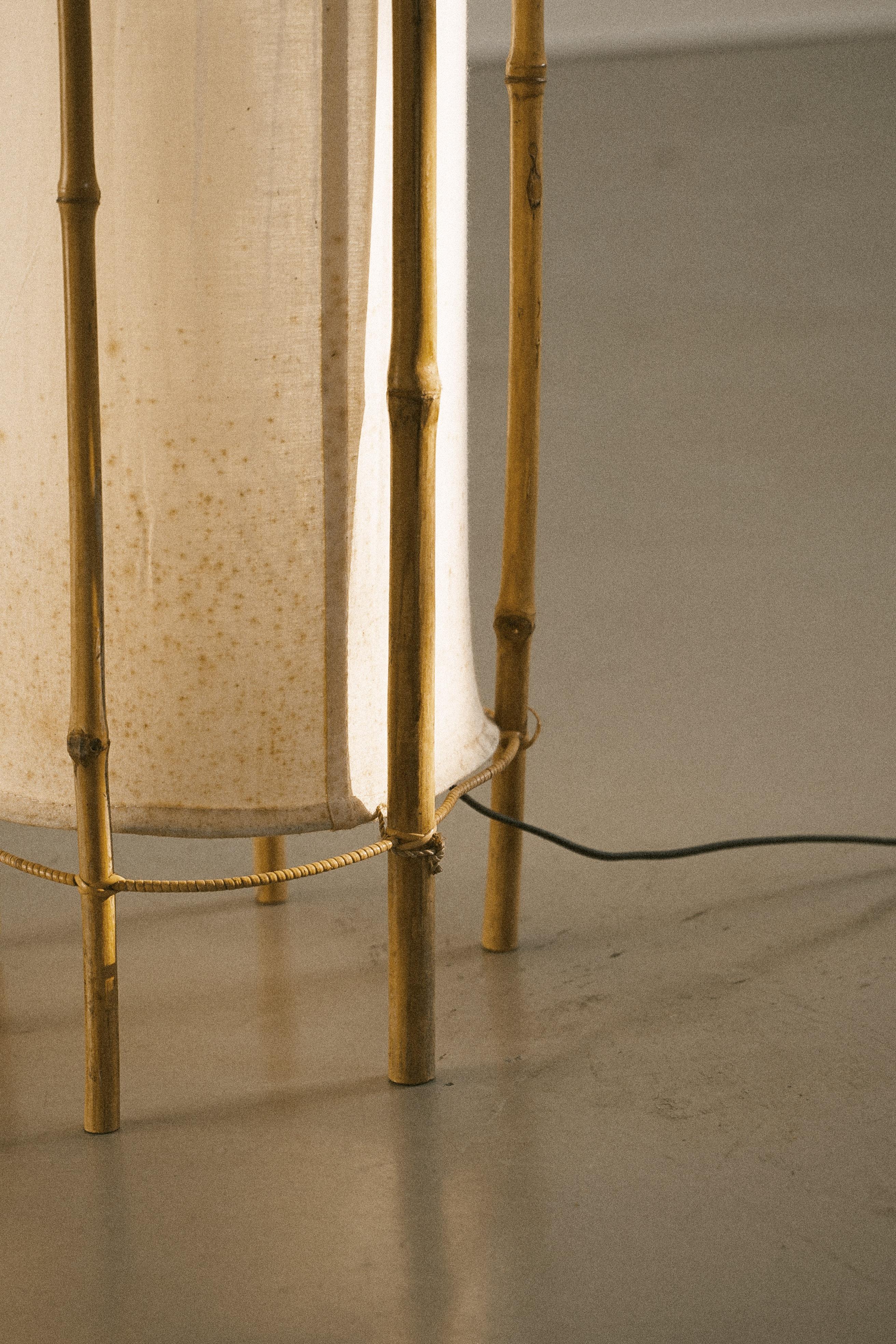 Canvas Vintage Bamboo Lamp by Louis Sognot