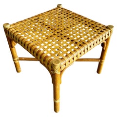 Vintage Bamboo 
Leather Straps Side Table / Footstool By McGuire Furniture
