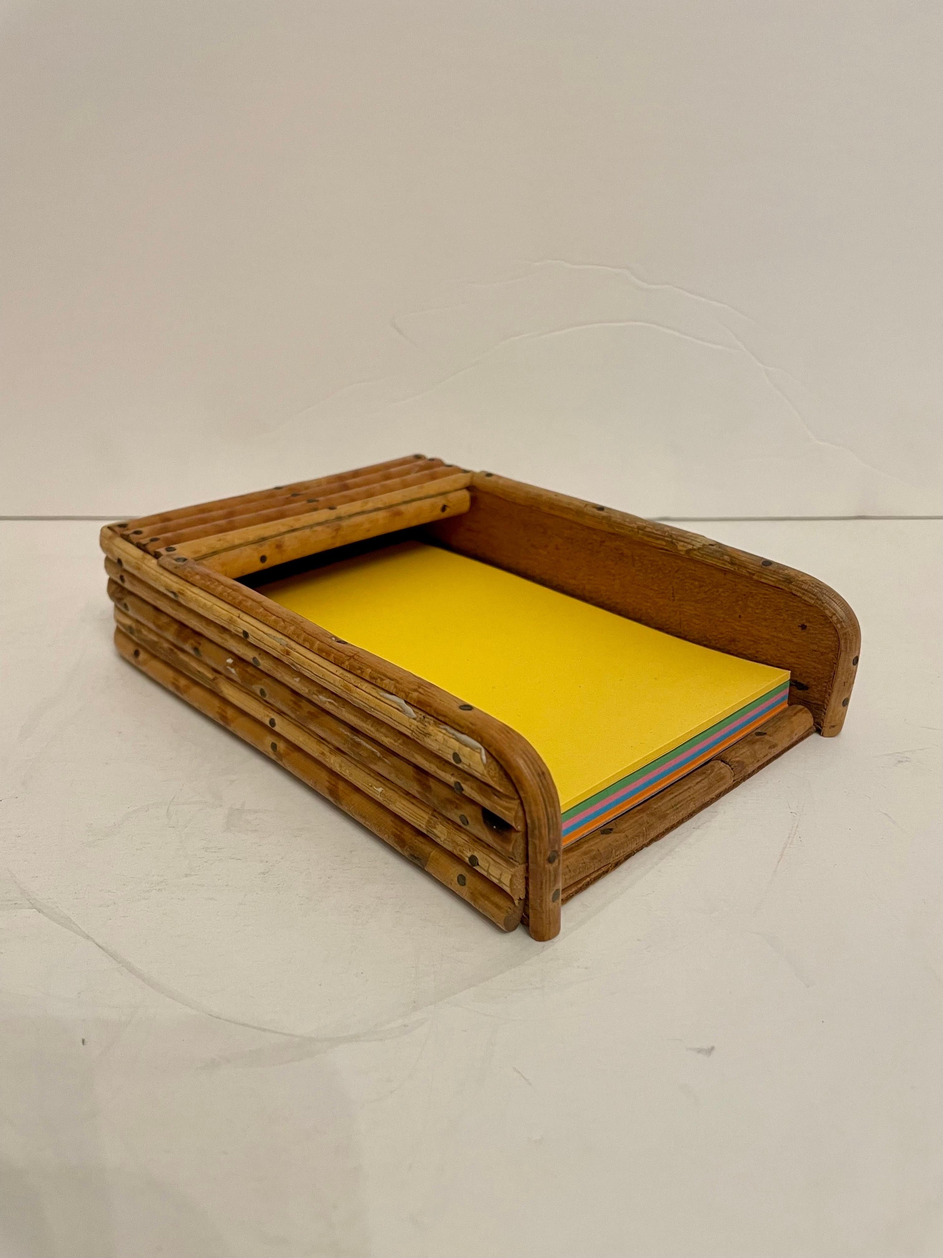 Vintage Bamboo Letter Holder Desk Organizer 3 Piece Set  In Good Condition For Sale In New York, NY