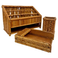 Vintage Bamboo Letter Holder Desk Organizer 3 Piece Set 