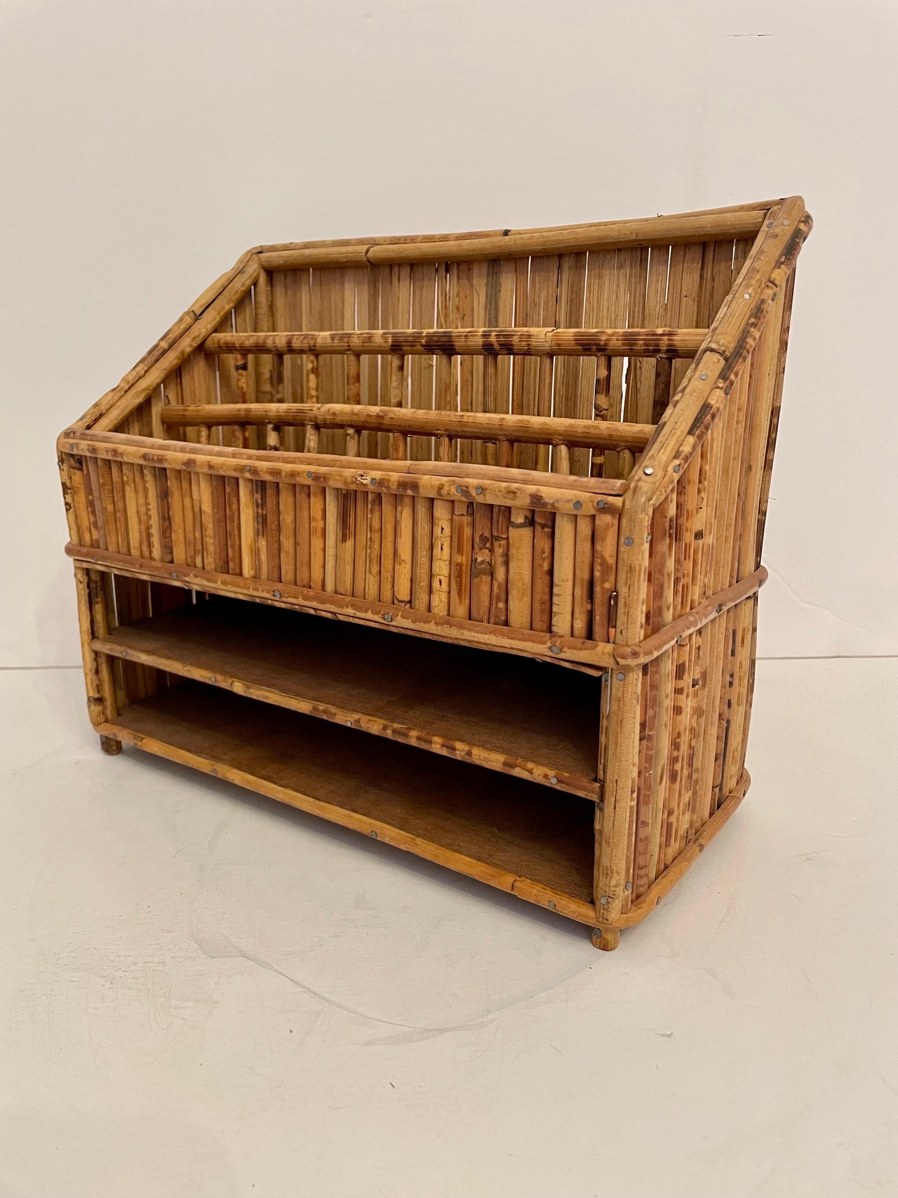 Vintage Bamboo Letter Holder or Desk Organizer. Three compartments on top and two large shelves on bottom. Good condition and sturdy, ready to use. 11