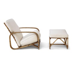 Englisches Vintage-Lounge- und Ottomane aus Trockenbambus