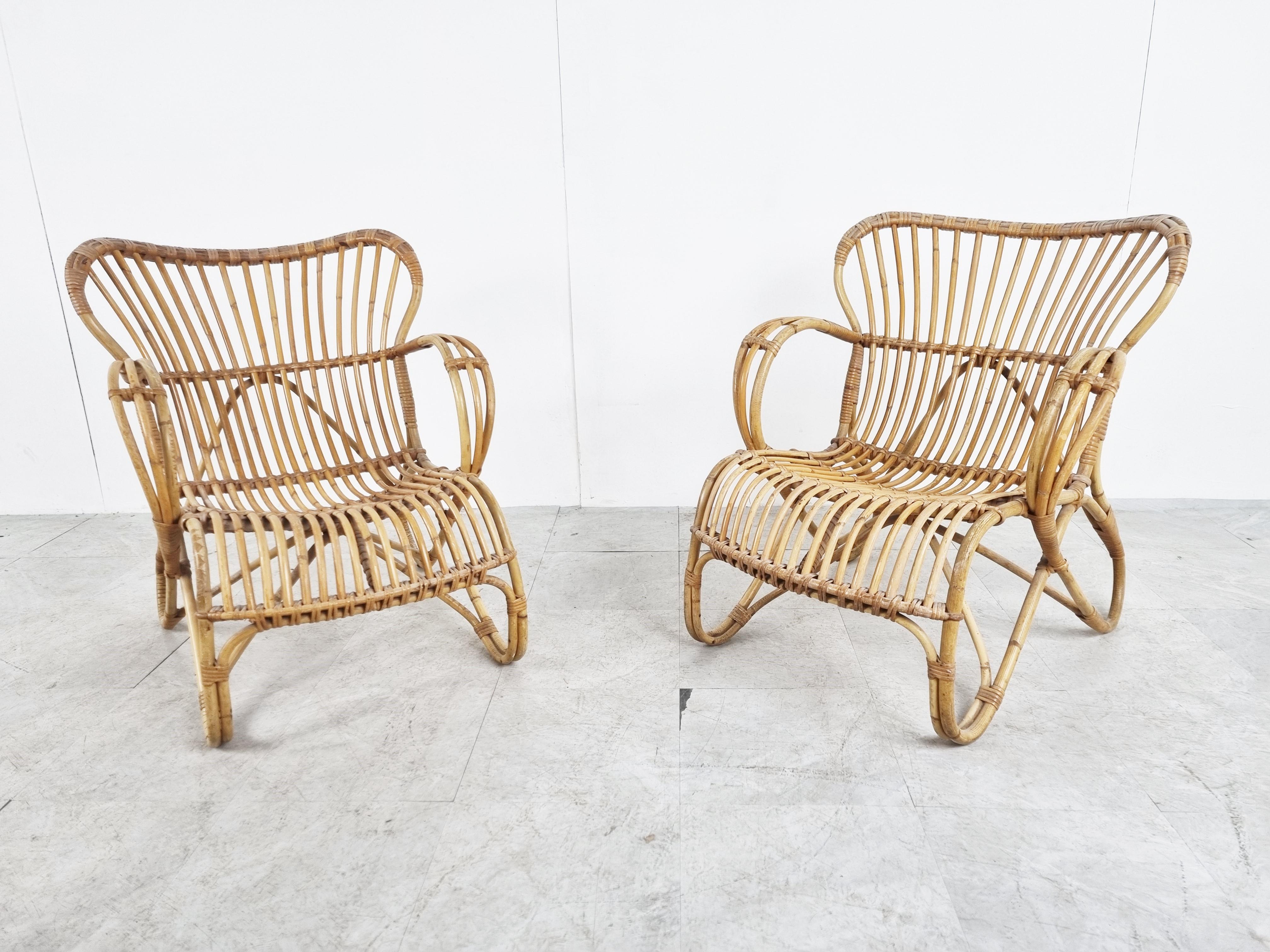 Mid-Century Modern Vintage Bamboo Lounge Chairs, Set of 2 - 1960s 