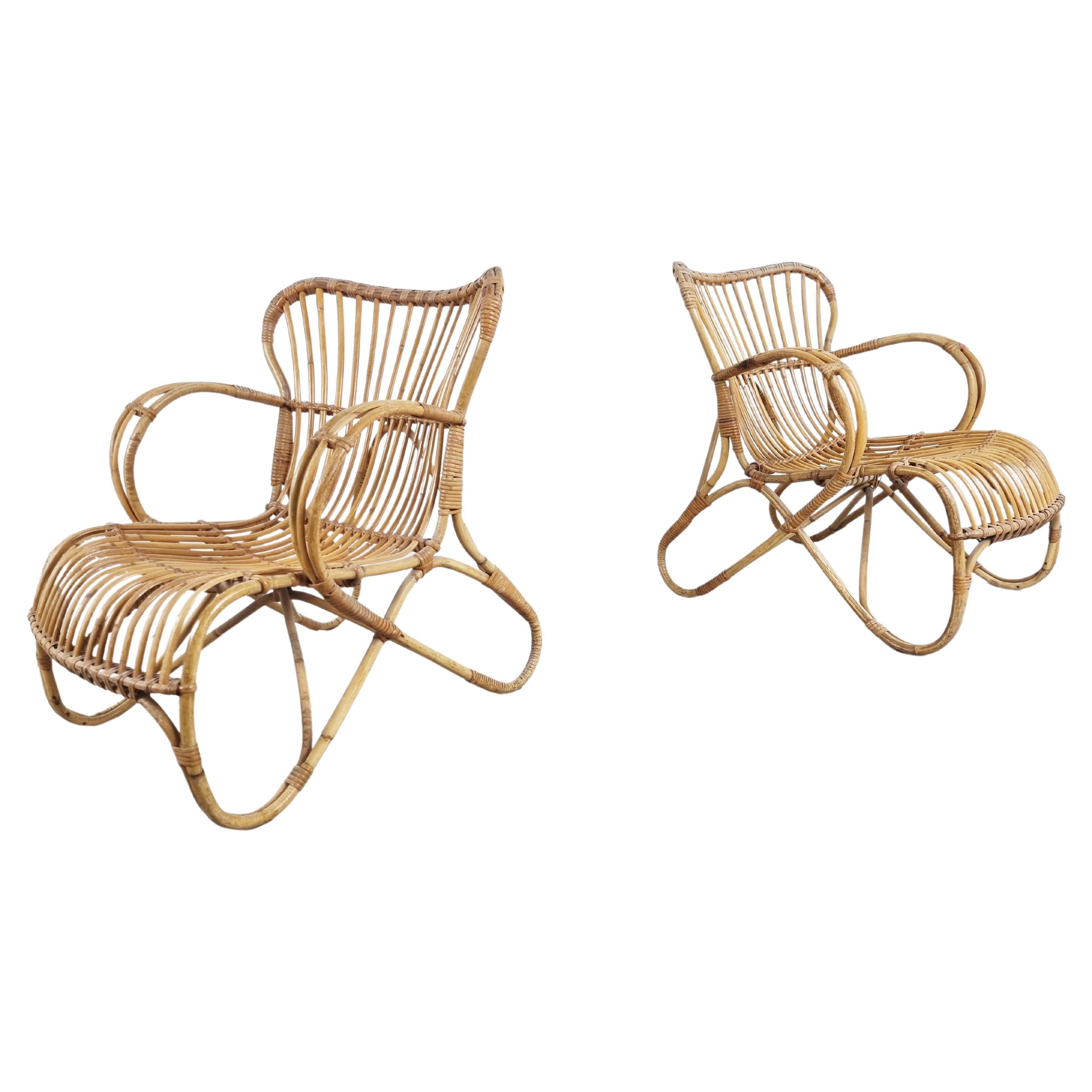 Vintage Bamboo Lounge Chairs, Set of 2 - 1960s 
