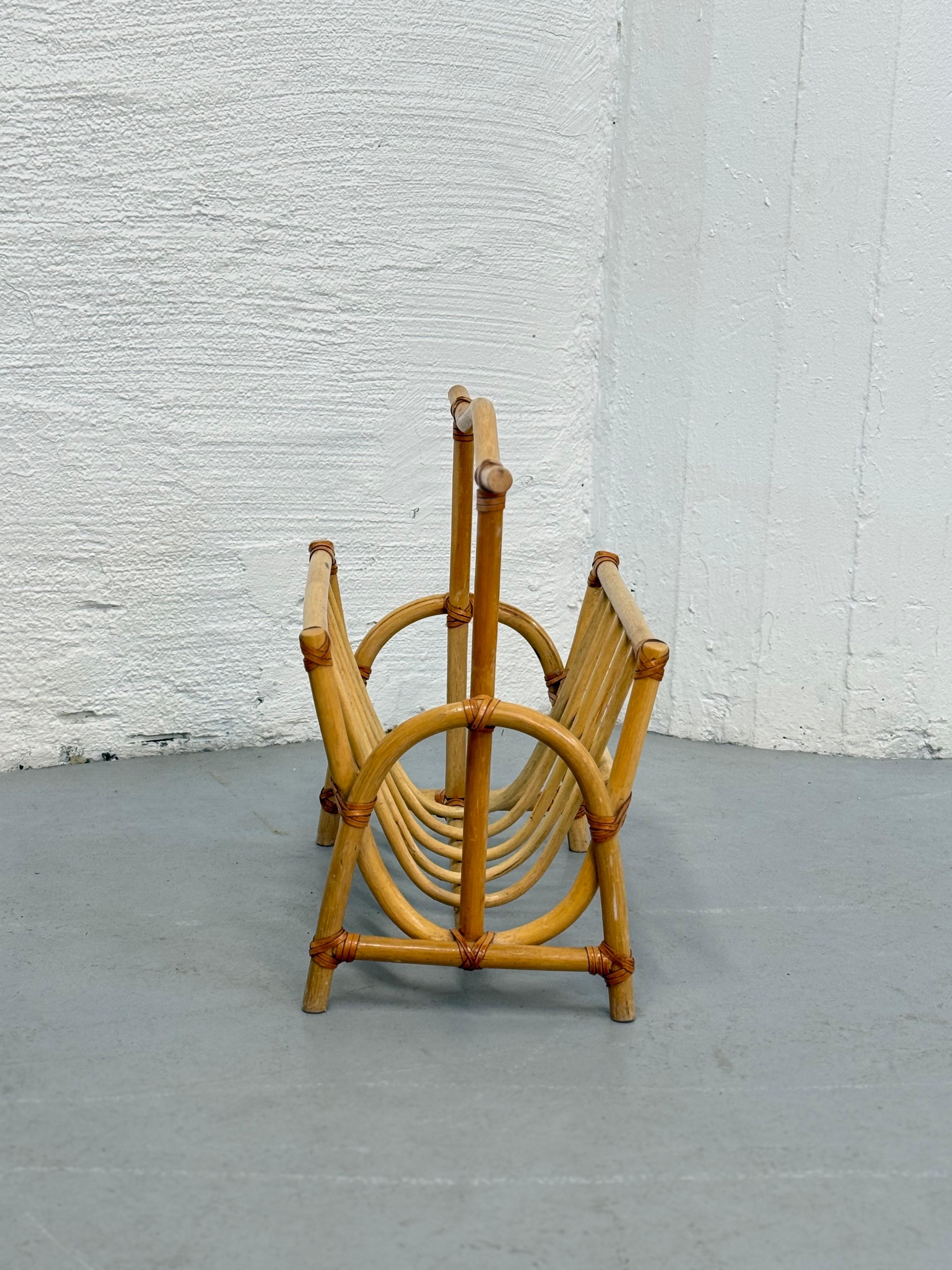 Vintage Bamboo Magazine Holder with Leather Straps

Beautiful vintage magazine holder made of natural bamboo, featuring elegant leather straps for a timeless and stylish look. Perfect for adding a touch of charm to your home while keeping your