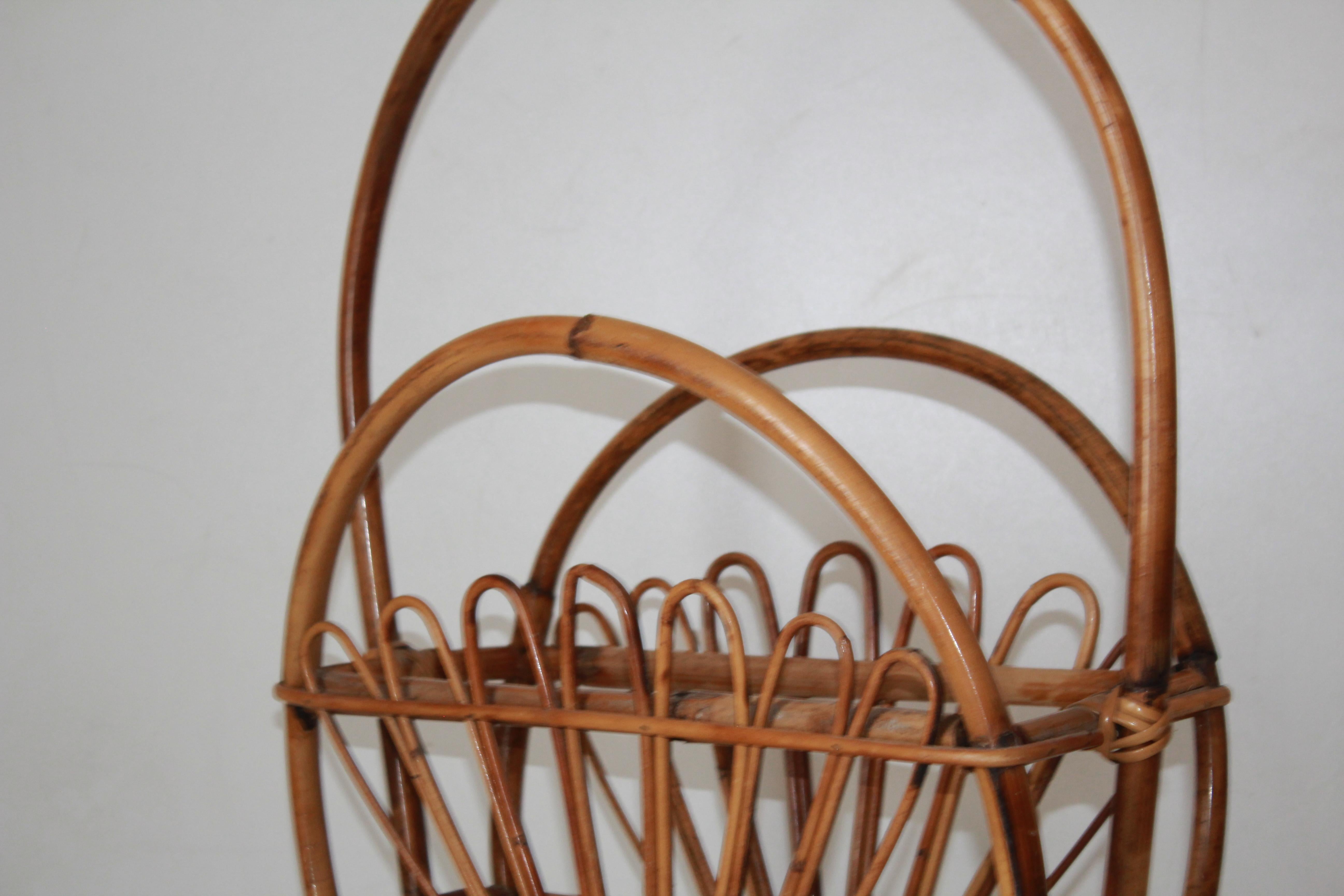Vintage bamboo and rattan magazine rack, Italy, 1960s For Sale 7
