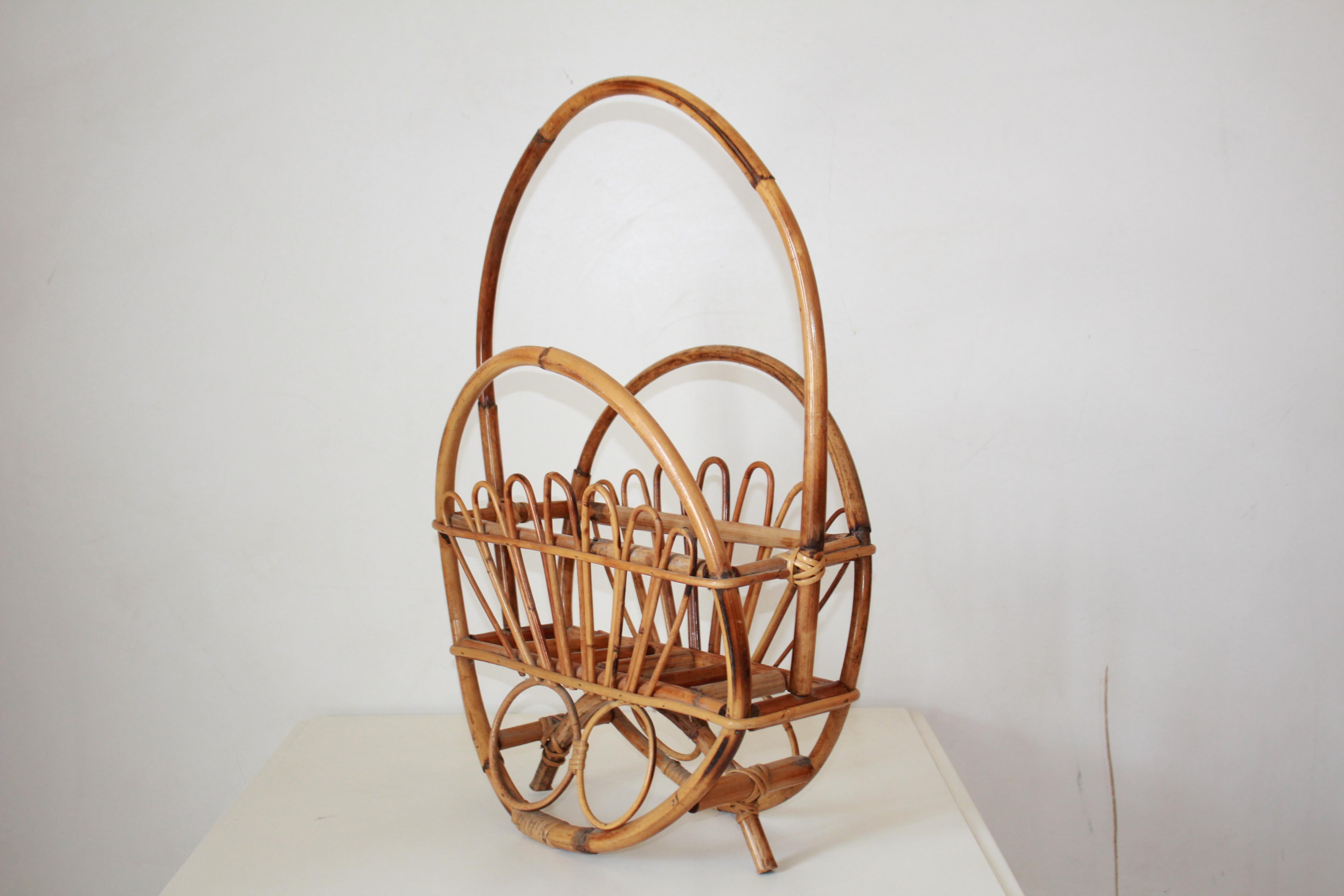 Vintage bamboo and rattan magazine rack, Italy, 1960s For Sale 8