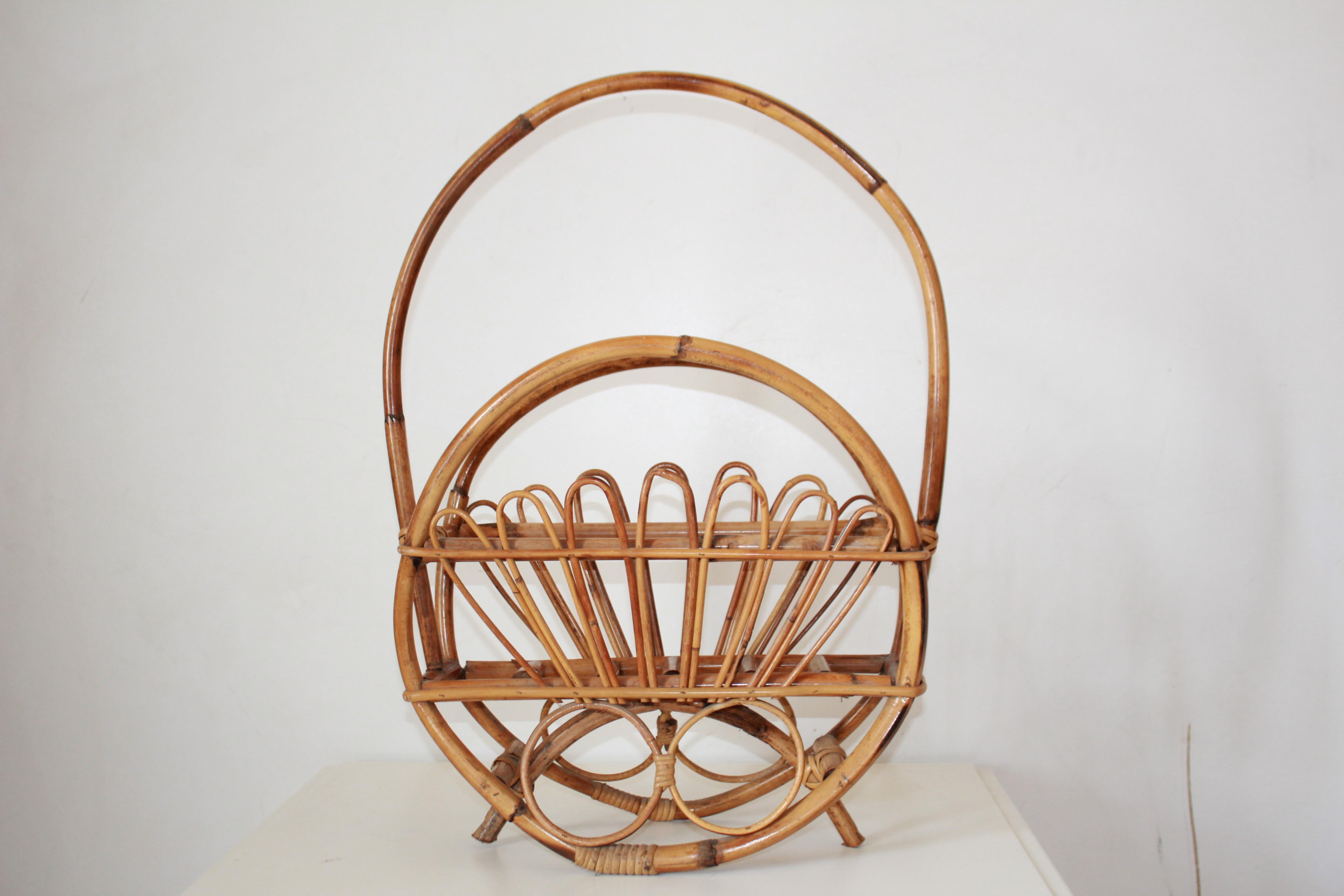 Mid-20th Century Vintage bamboo and rattan magazine rack, Italy, 1960s For Sale