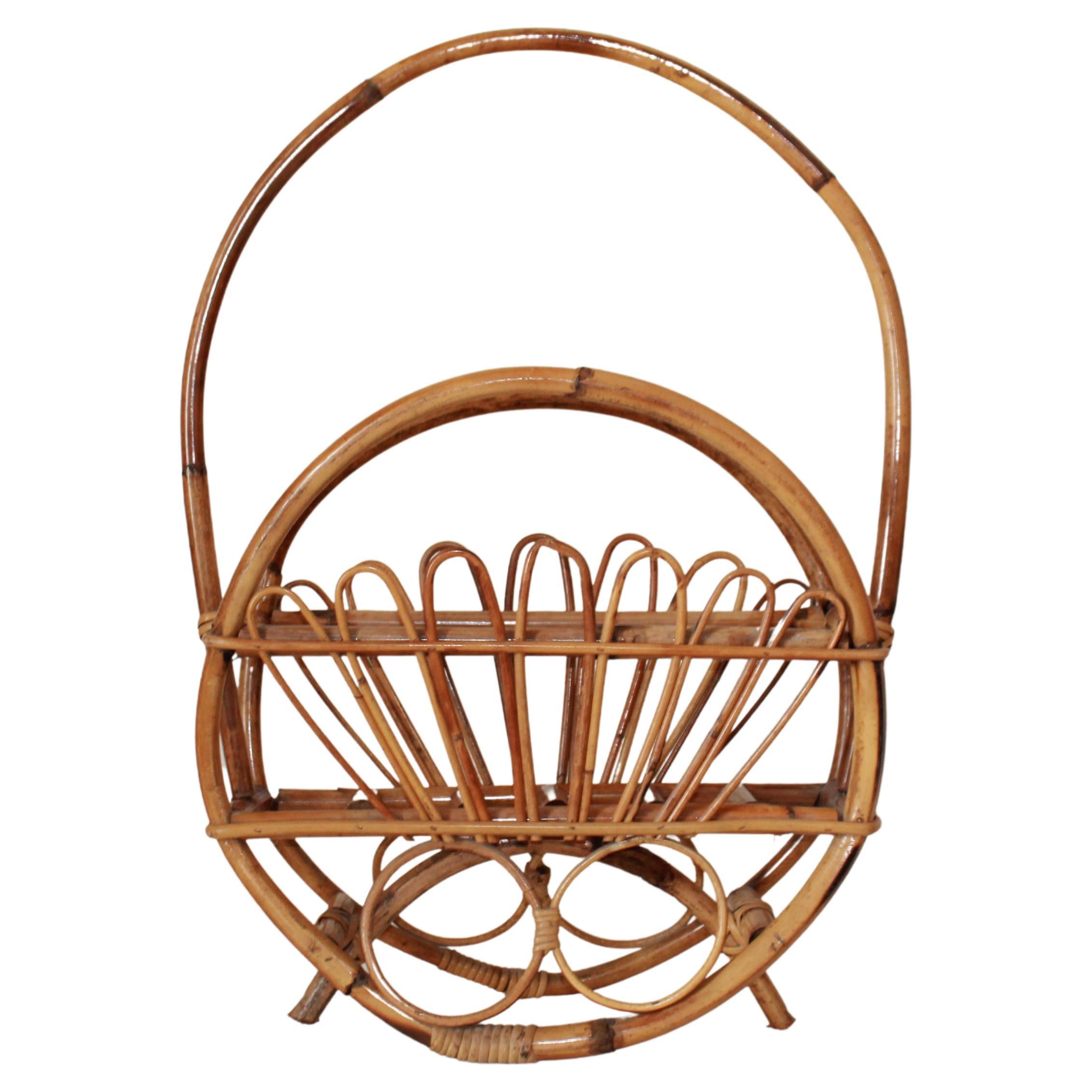 Vintage bamboo and rattan magazine rack, Italy, 1960s For Sale
