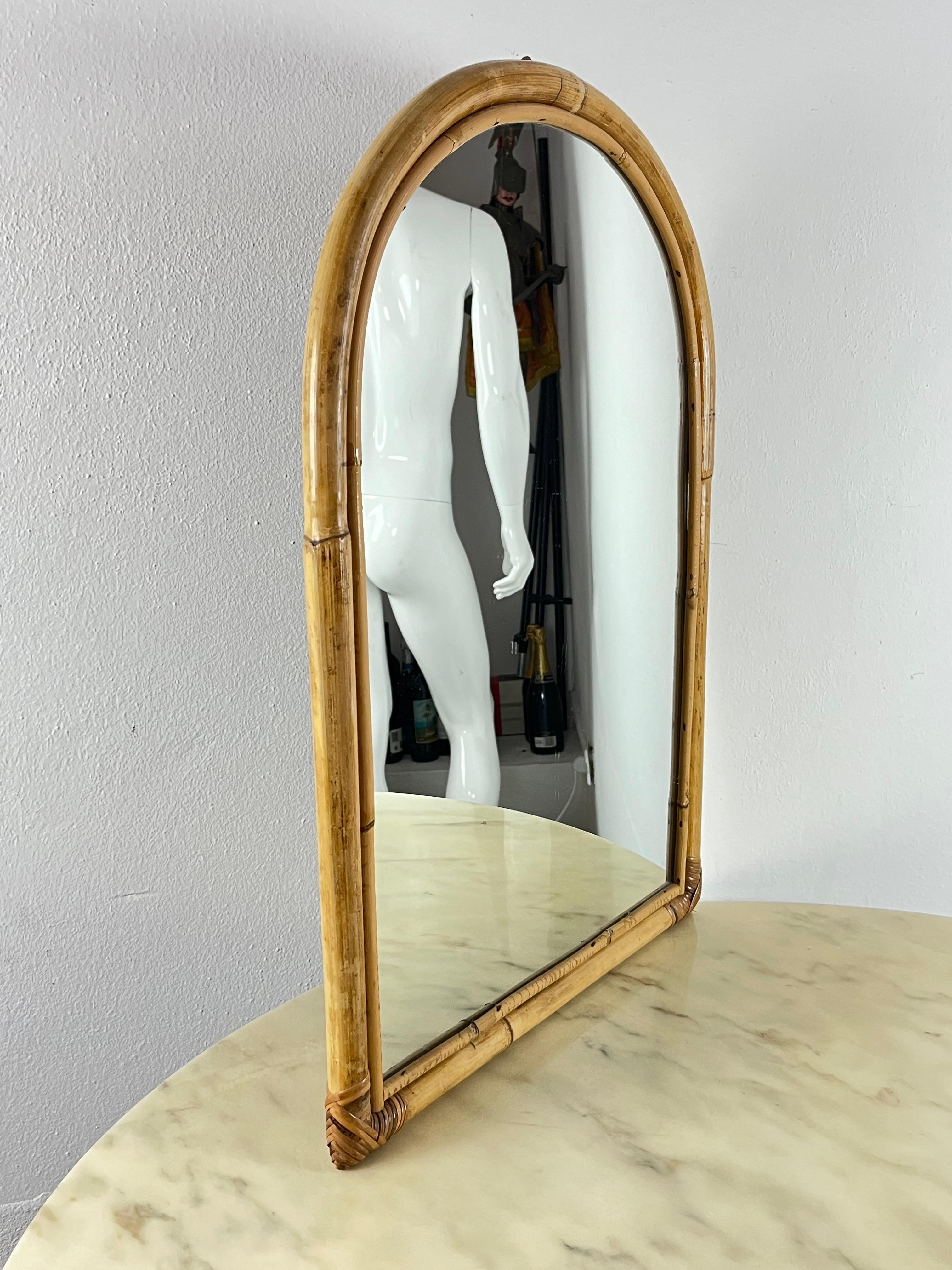 Fin du 20e siècle Miroir vintage en bambou, Italie, années 1970 en vente