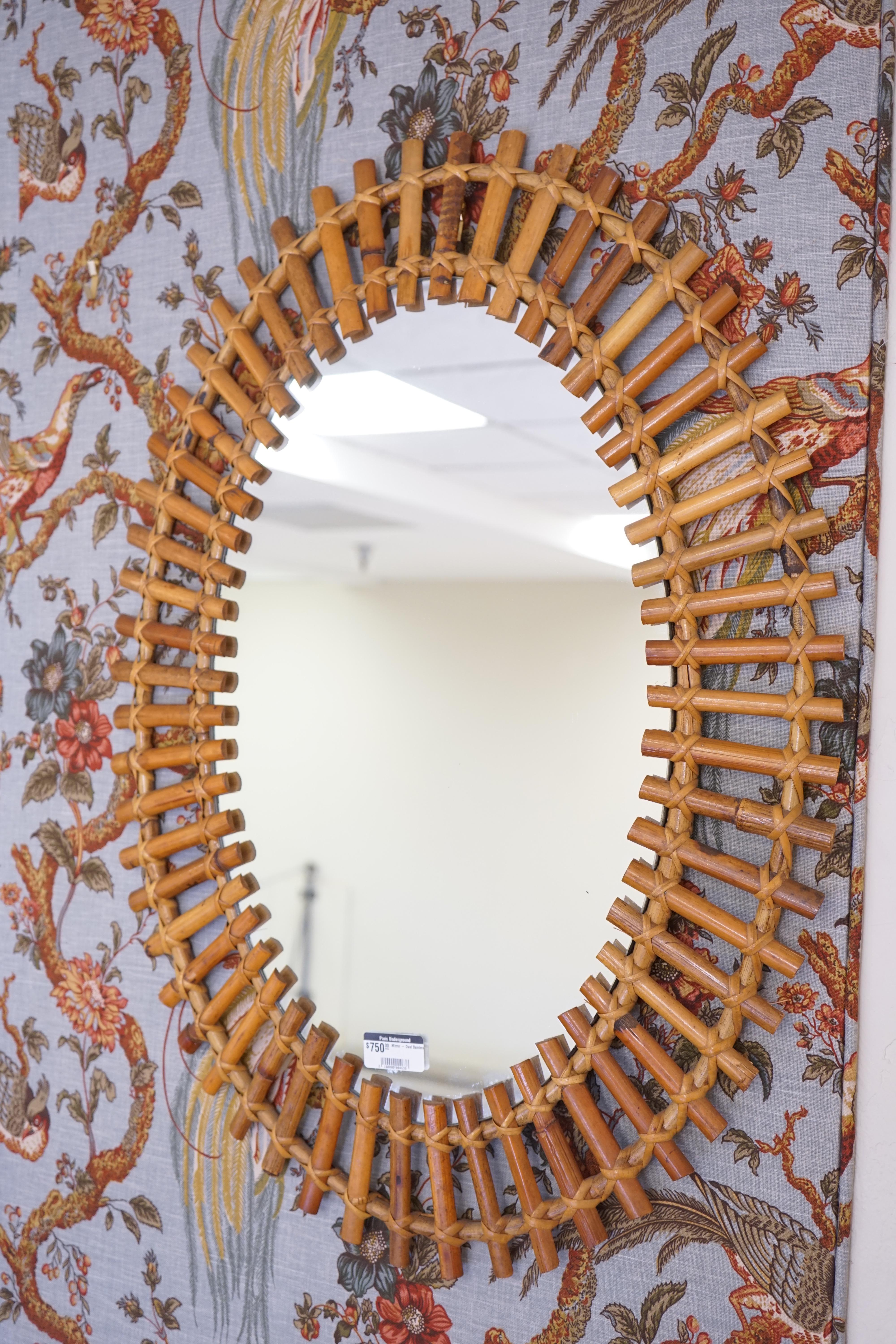 Vintage Bamboo Oval Mirror In Good Condition In Aspen, CO