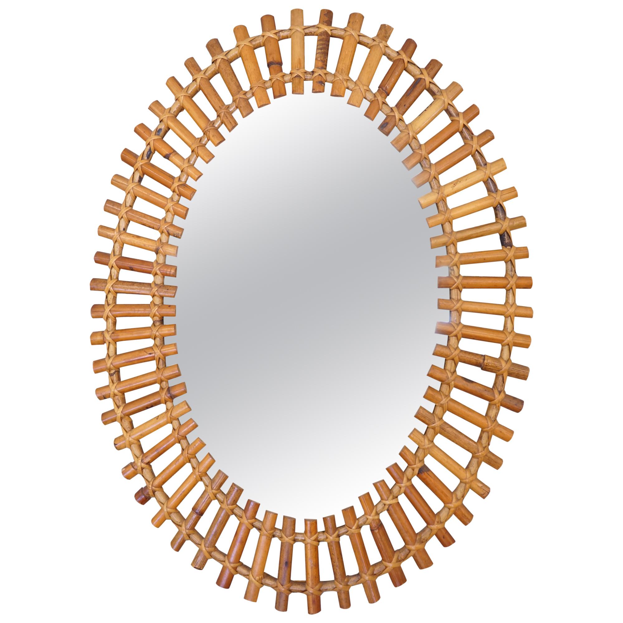 Vintage Bamboo Oval Mirror