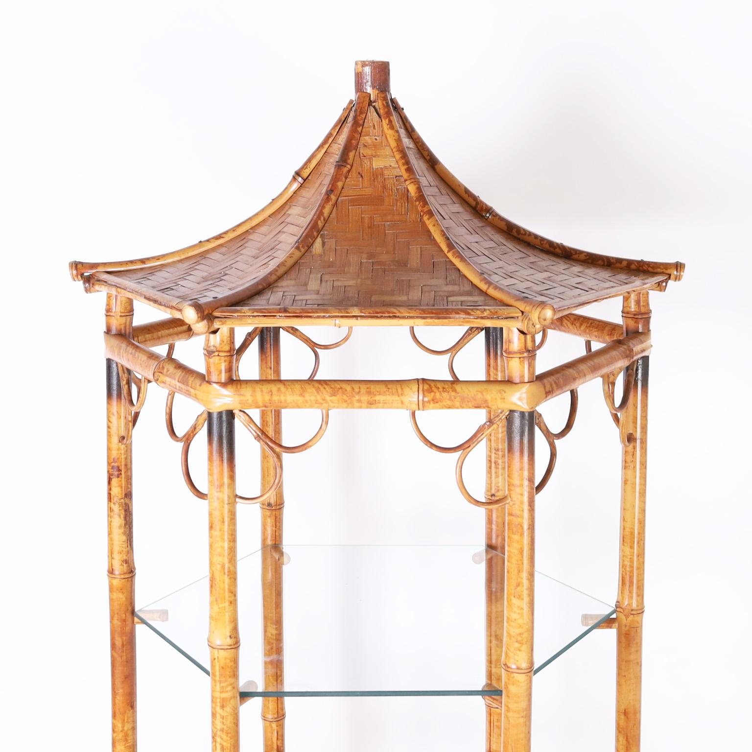 Mid-Century Modern Vintage Bamboo Pagoda Etagere