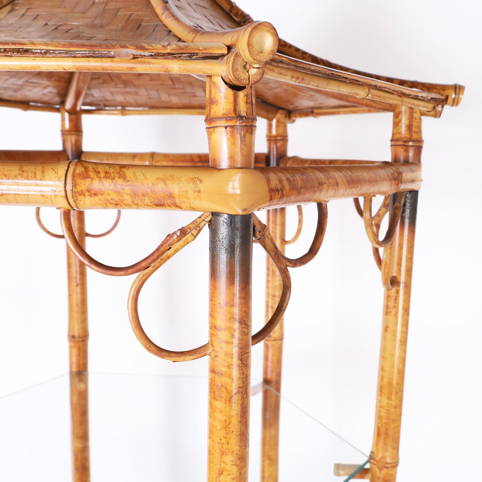 Woven Vintage Bamboo Pagoda Etagere