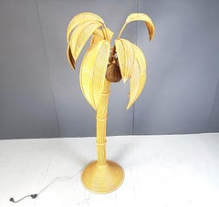 Vintage bamboo palm tree floor lamp, 1970s