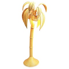 Vintage bamboo palm tree floor lamp, 1970s