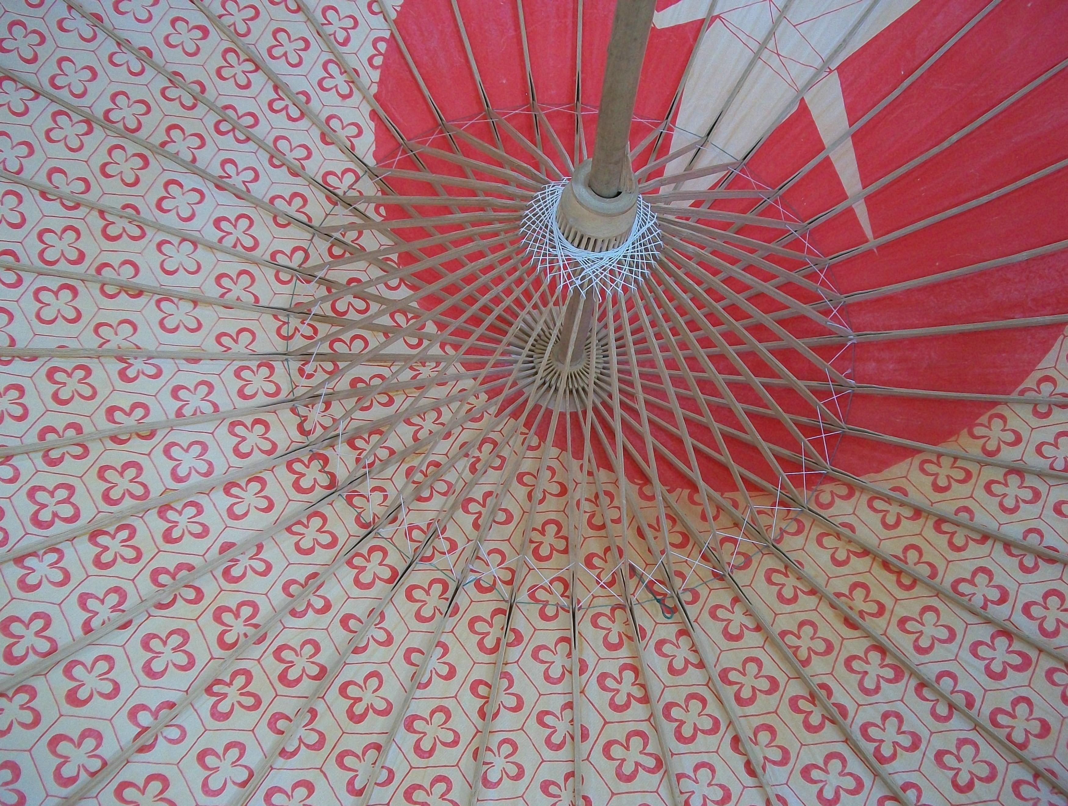 Vintage Bamboo & Paper Wagasa Umbrella with Orizuru Print - Japan - Circa 1950's For Sale 4