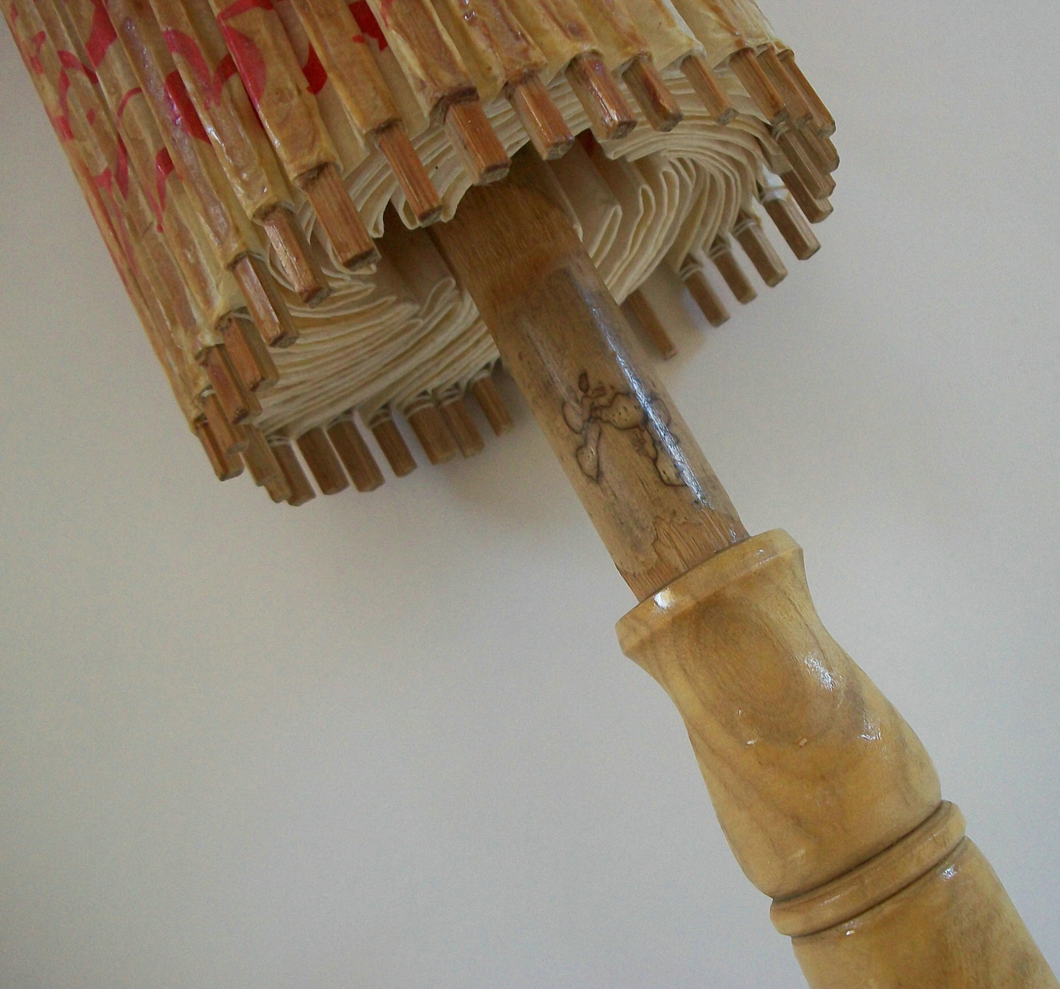Vintage Bamboo & Paper Wagasa Umbrella with Orizuru Print - Japan - Circa 1950's For Sale 11