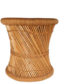 Taburete de mesa de bambú vintage con soporte para bebidas de caña y yute c 1970's