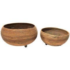 Vintage Bamboo Planters in the Style of Gabriella Crespi, 1960s
