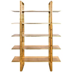 Retro Bamboo, Rattan and Brass Bookshelf