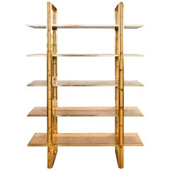 Vintage Bamboo, Rattan and Brass Bookshelf