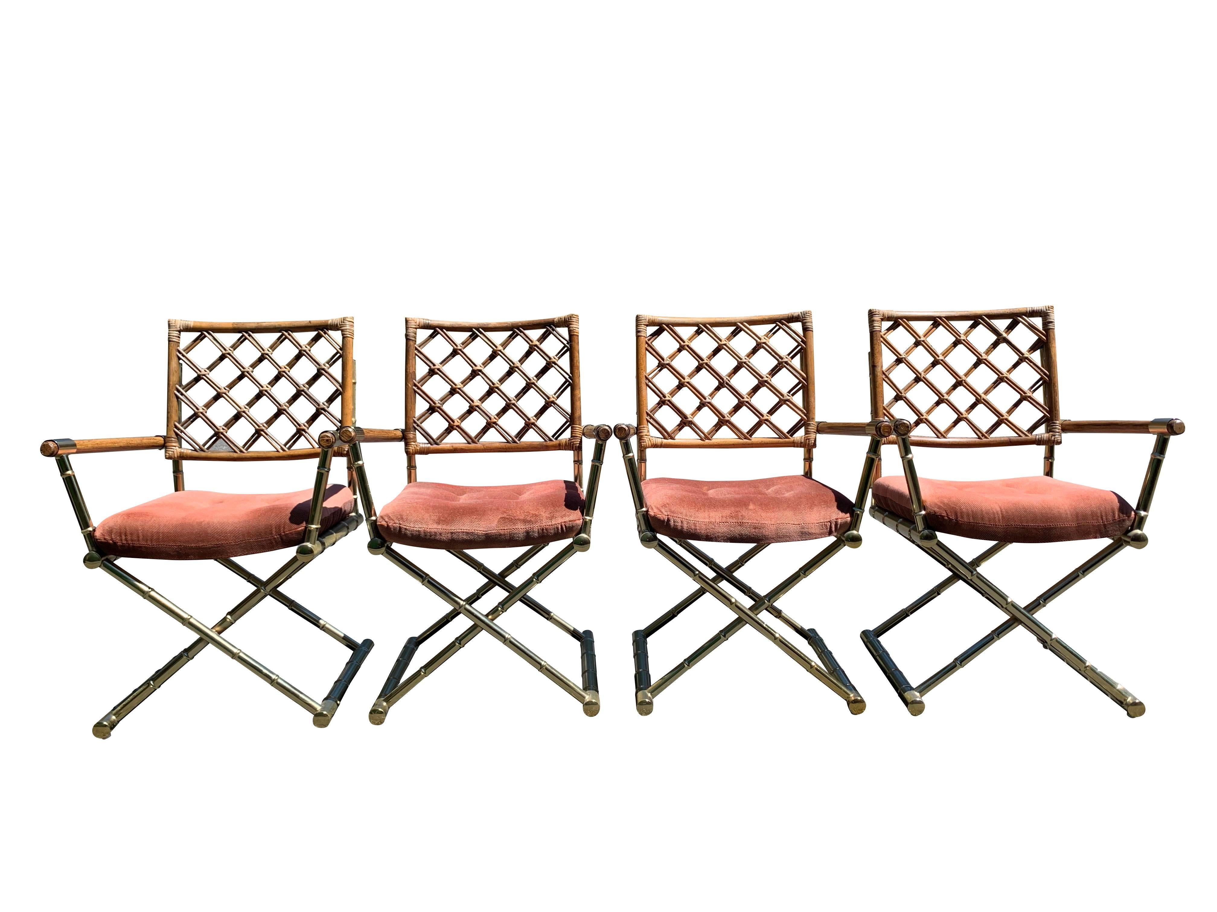 Sedie da pranzo vintage in bambù, rattan e ottone in stile moderno X - Set di 4 in vendita 5