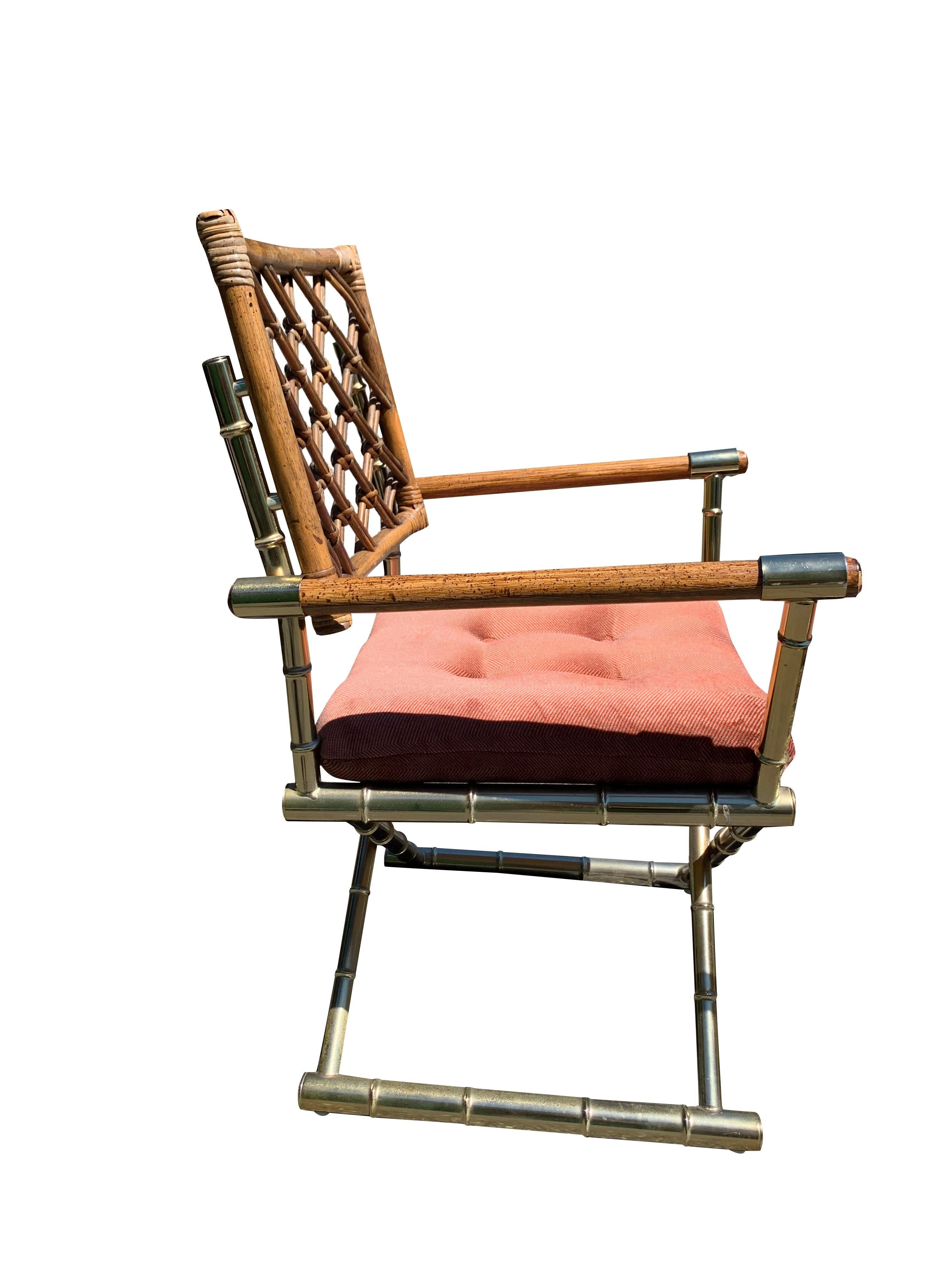 Ottone Sedie da pranzo vintage in bambù, rattan e ottone in stile moderno X - Set di 4 in vendita