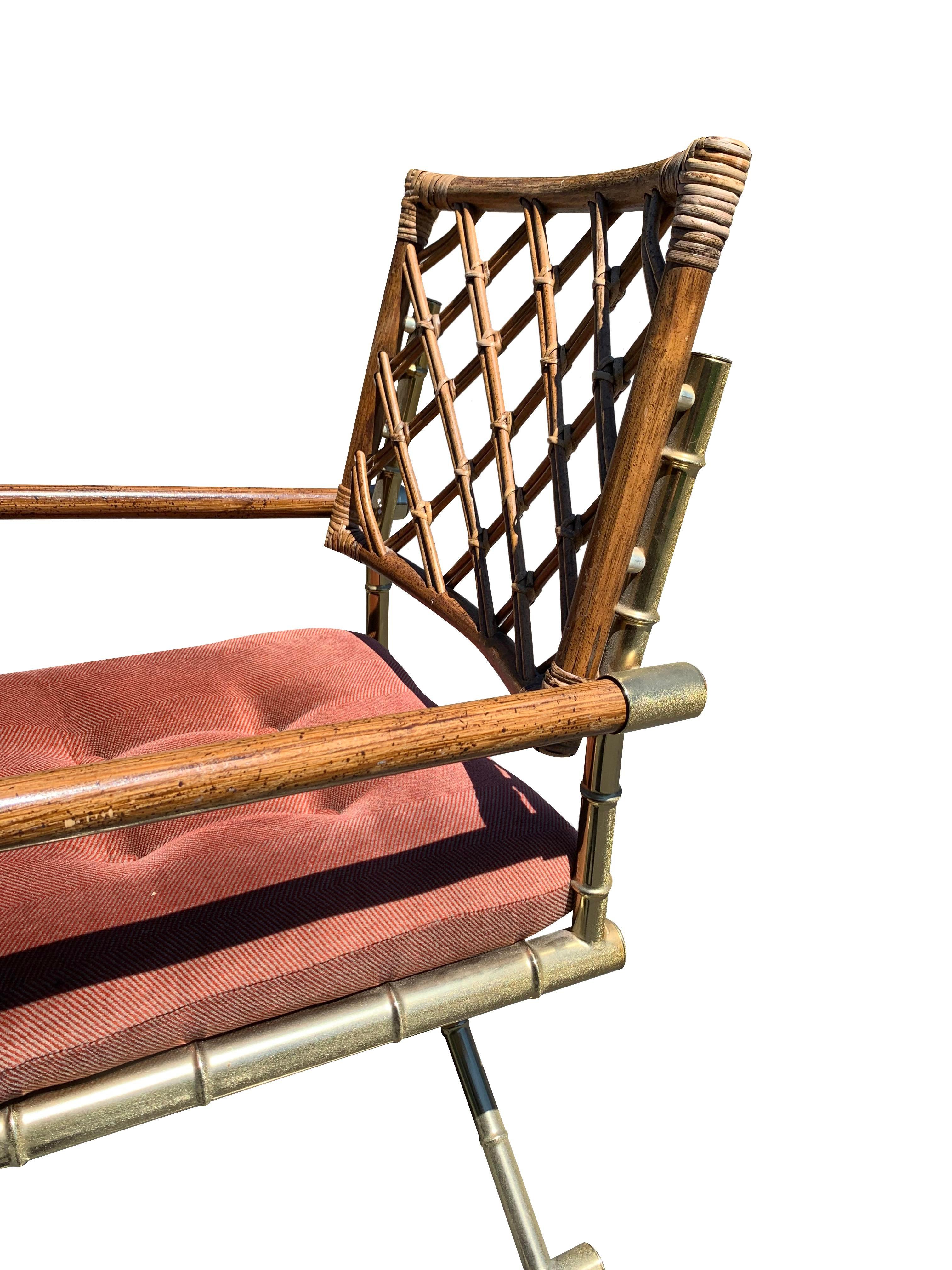Sedie da pranzo vintage in bambù, rattan e ottone in stile moderno X - Set di 4 in vendita 1