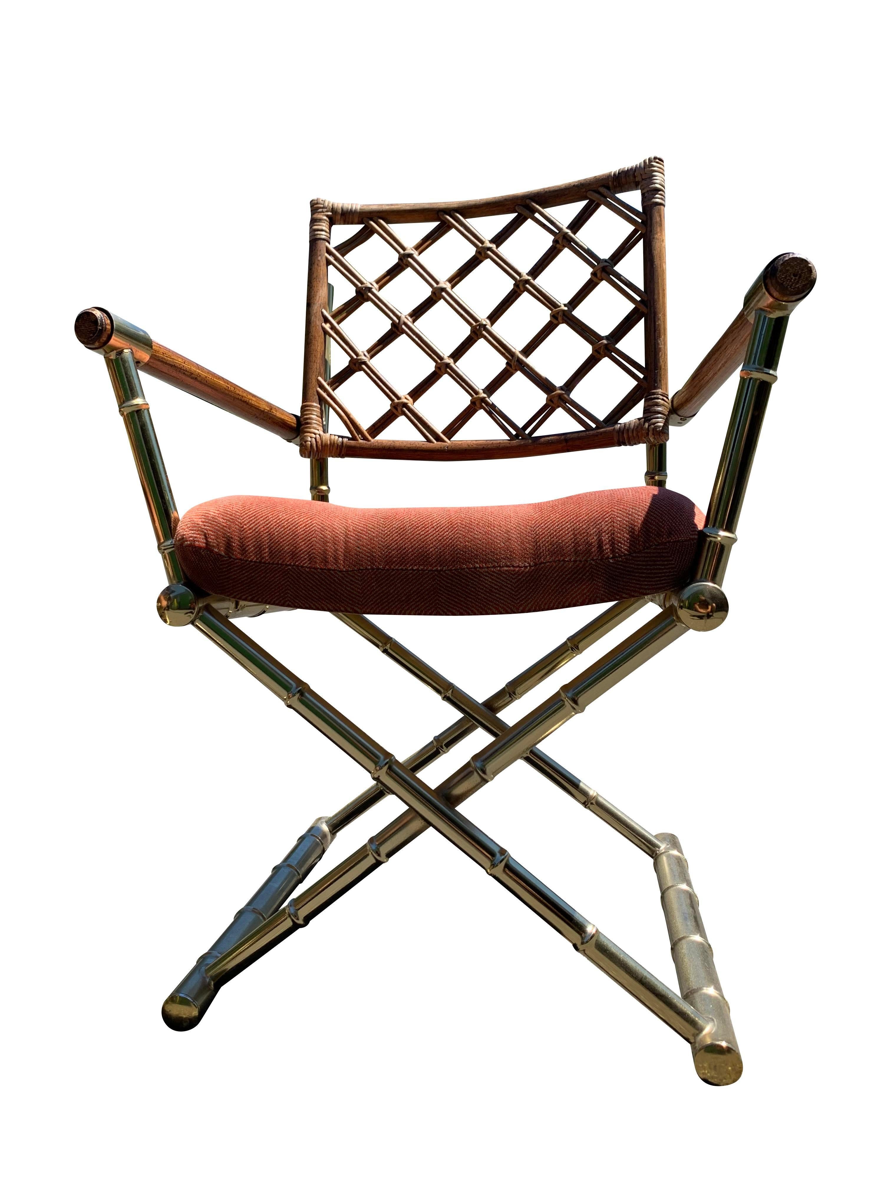 Sedie da pranzo vintage in bambù, rattan e ottone in stile moderno X - Set di 4 in vendita 2