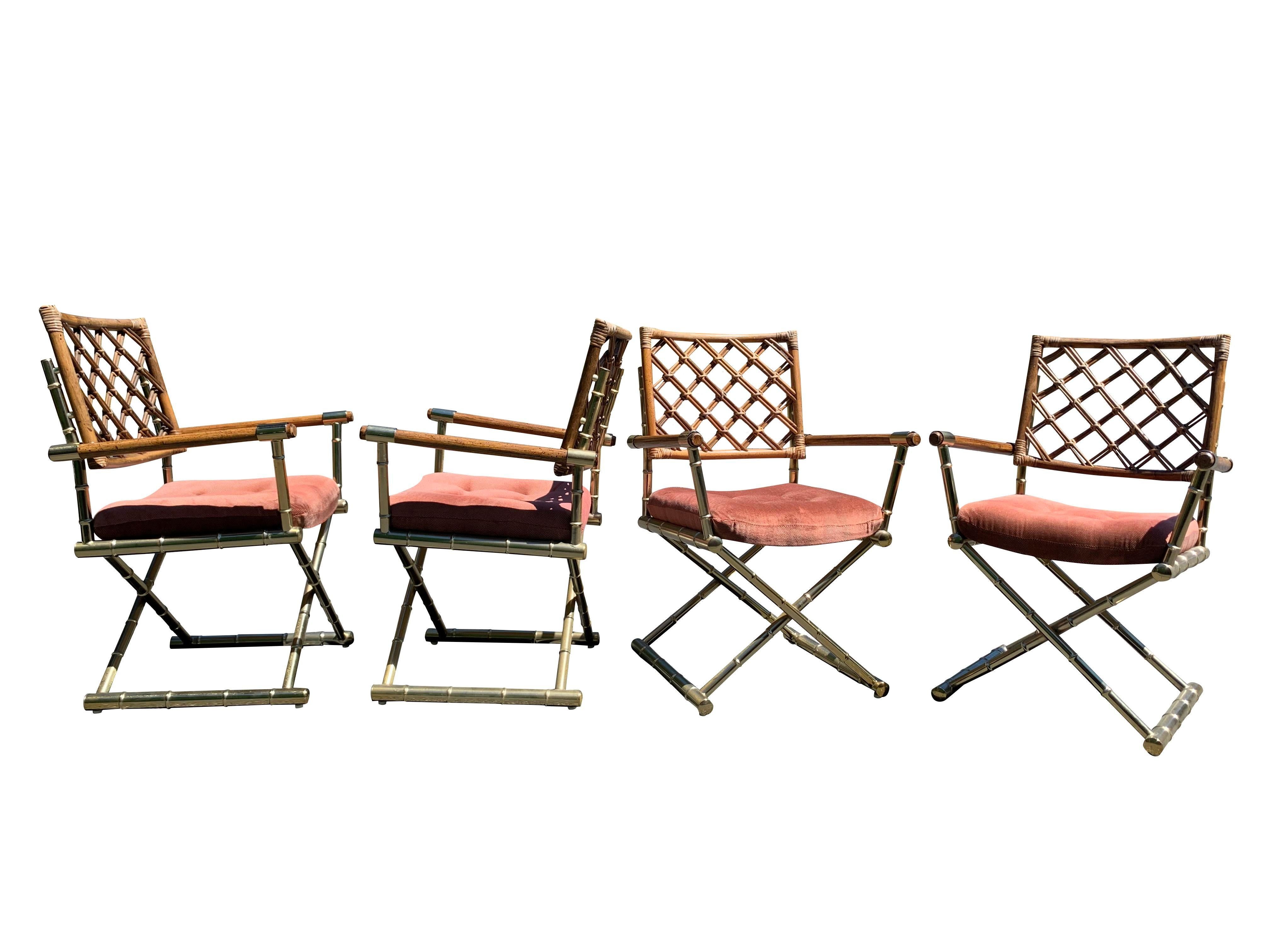 Sedie da pranzo vintage in bambù, rattan e ottone in stile moderno X - Set di 4 in vendita 3