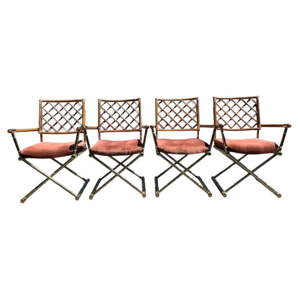 Sedie da pranzo vintage in bambù, rattan e ottone in stile moderno X - Set di 4