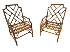 Vintage Bamboo & Rattan Arm Chairs - Set of 2
