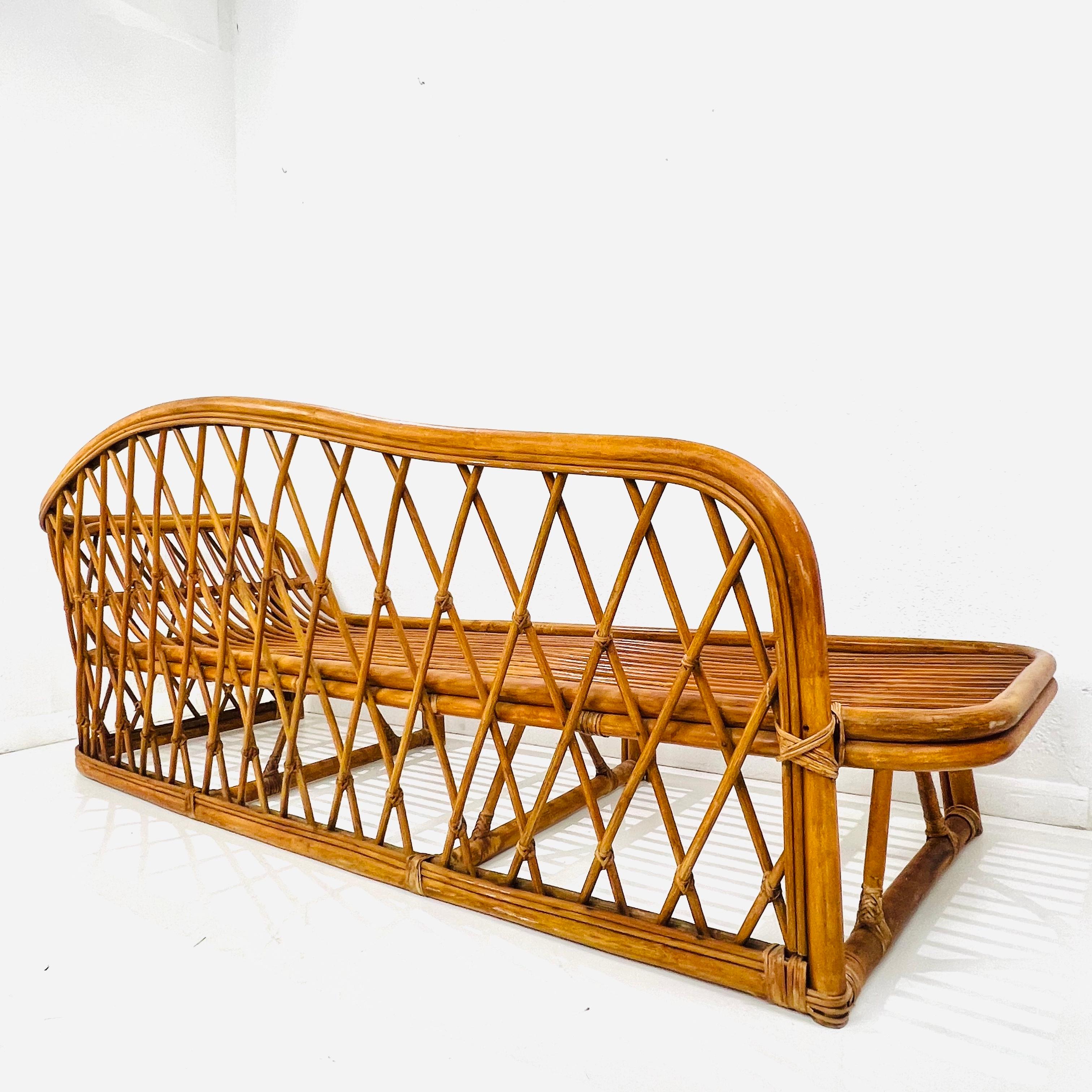 Vintage Bamboo & Rattan Chaise Lounge For Sale 11